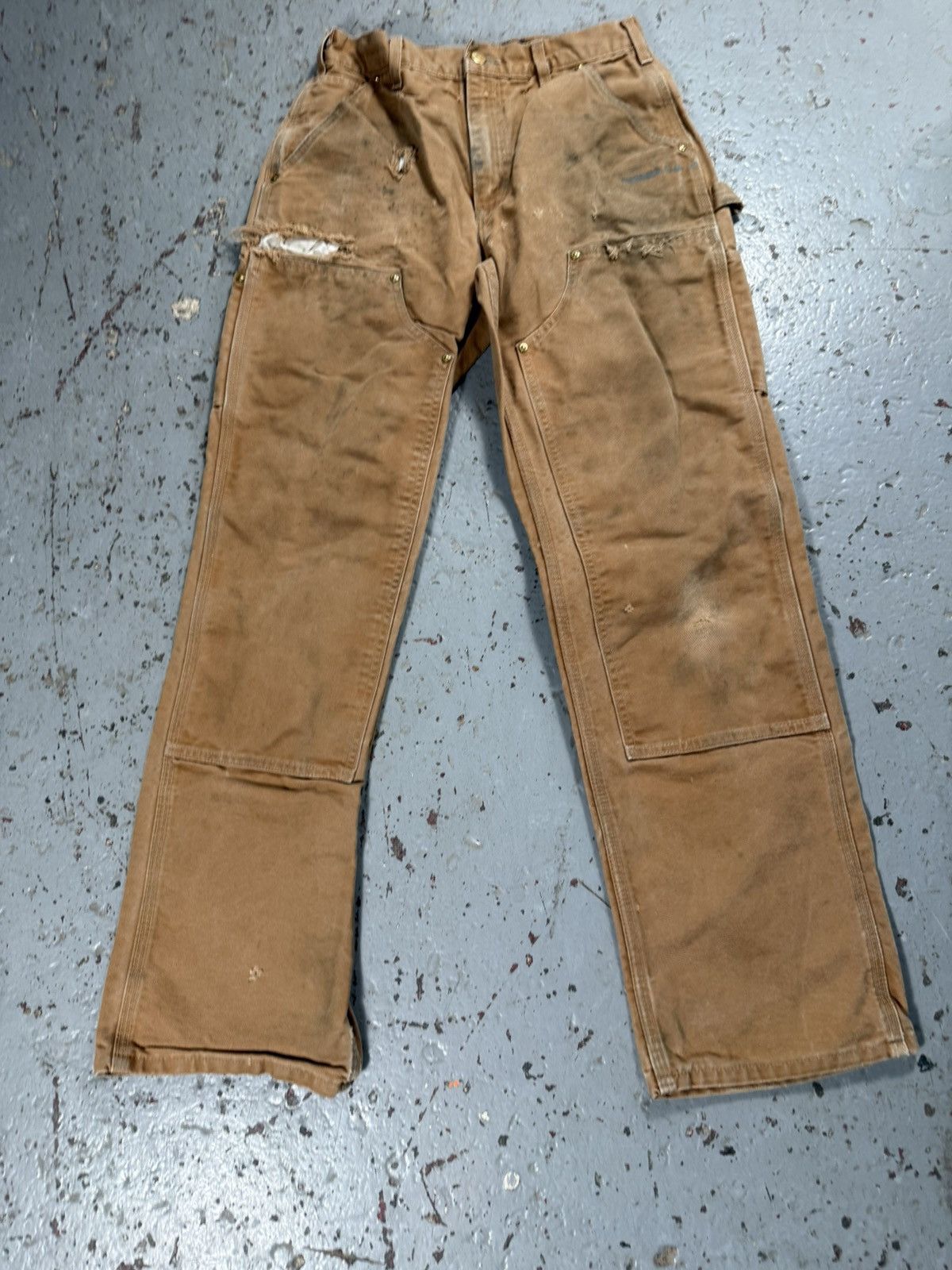 Carhartt Thrashed Distressed Faded Carhartt Double Knees Pants Size US 30 / EU 46 - 1 Thumbnail