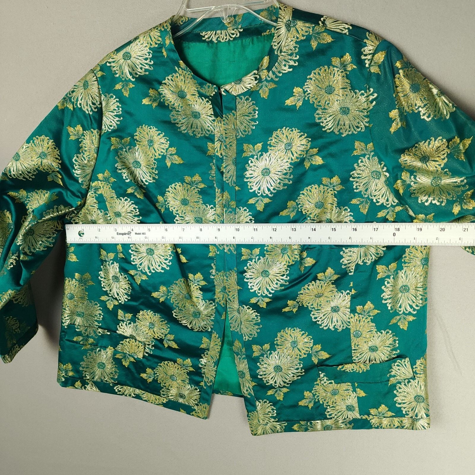Vintage Ying Tai Ltd Green/Gold Chinese Floral Dress w/Jacket Size S / US 4 / IT 40 - 8 Thumbnail