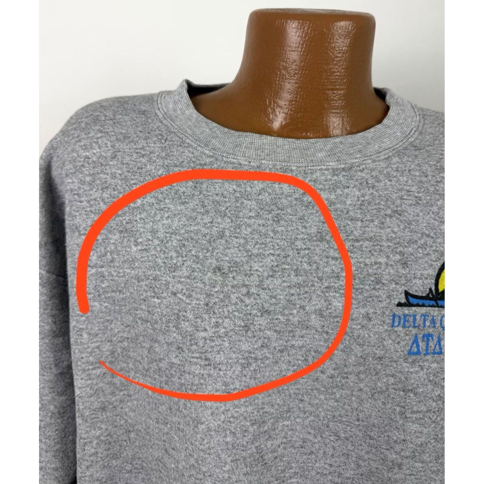 Delta VINTAGE Delta Sweatshirt Mens XL Heather Gray Tri-blend Crewneck Graphic Print Dark Fraternity Delta Tau 80s 90s Retro Preppy Grunge Size US XL / EU 56 / 4 - 5 Thumbnail