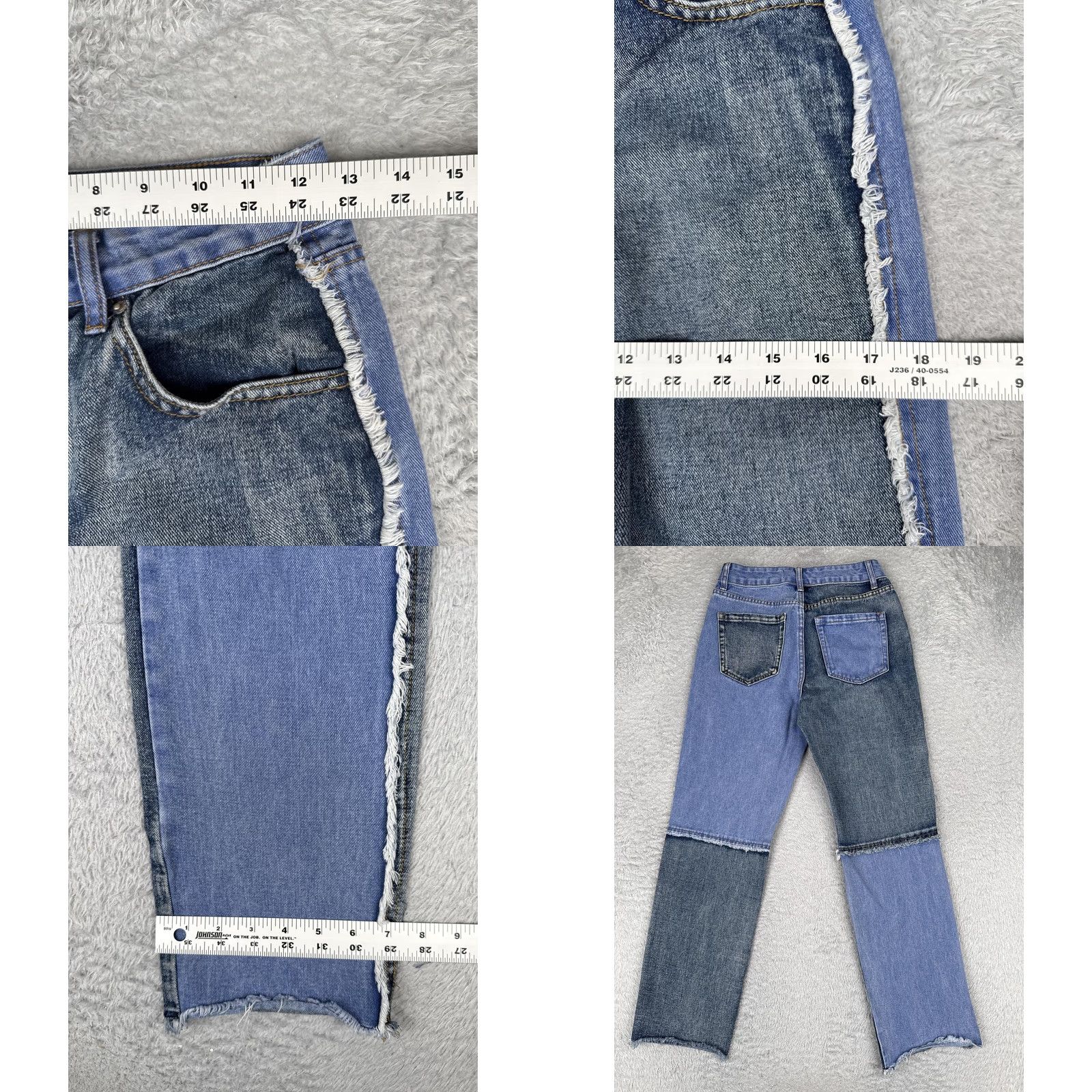 Vintage Cali 1850 Jeans Straight Two Tone High Rise Juniors 1/25 24x28 Blue Med Wash Denim Stretch Pocket Zipper Button Size 25" / US 0 / IT 36 - 9 Thumbnail