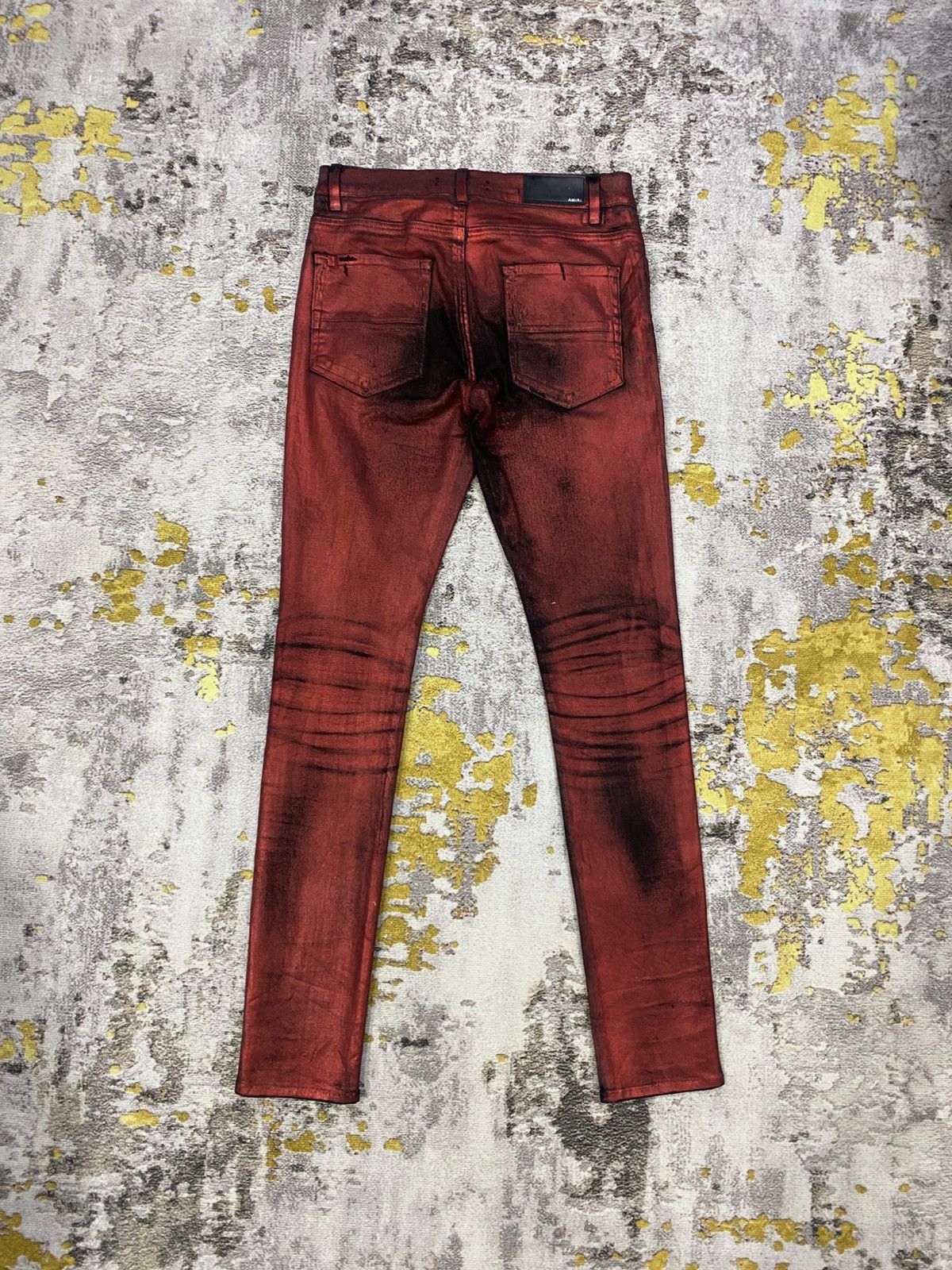 Amiri Amiri Knee Hole Red Waxed Denim Jeans Size US 31 - 7 Thumbnail