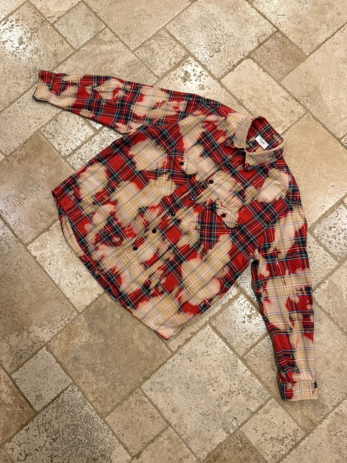 Celine Celine x Hedi FW23 Bleached Tartan Plaid Red Flannel Shirt Size US XL / EU 56 / 4 - 5 Thumbnail