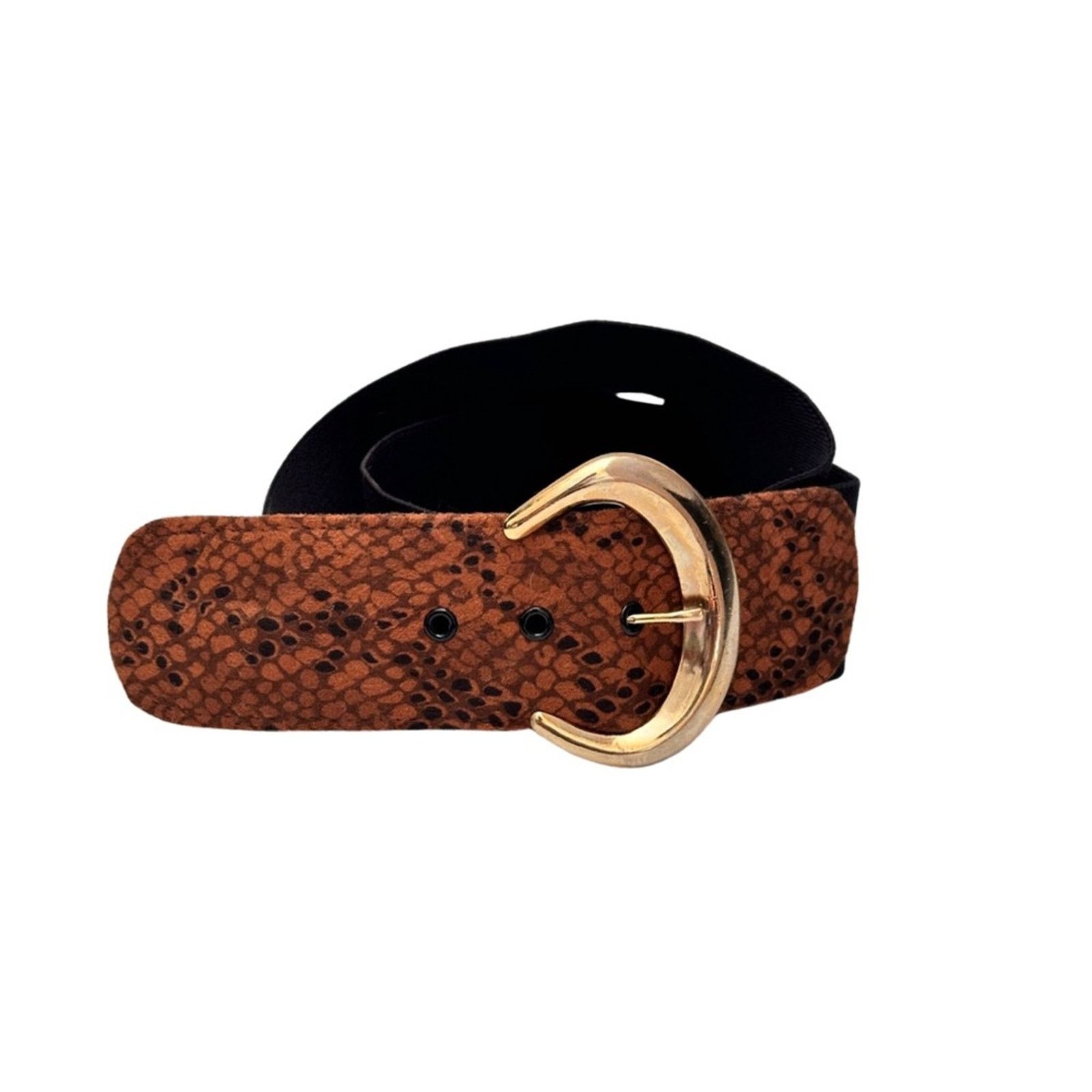 Vintage Vintage Black Stretch Belt With Faux Suede Snake Print Size ONE SIZE - 2 Thumbnail