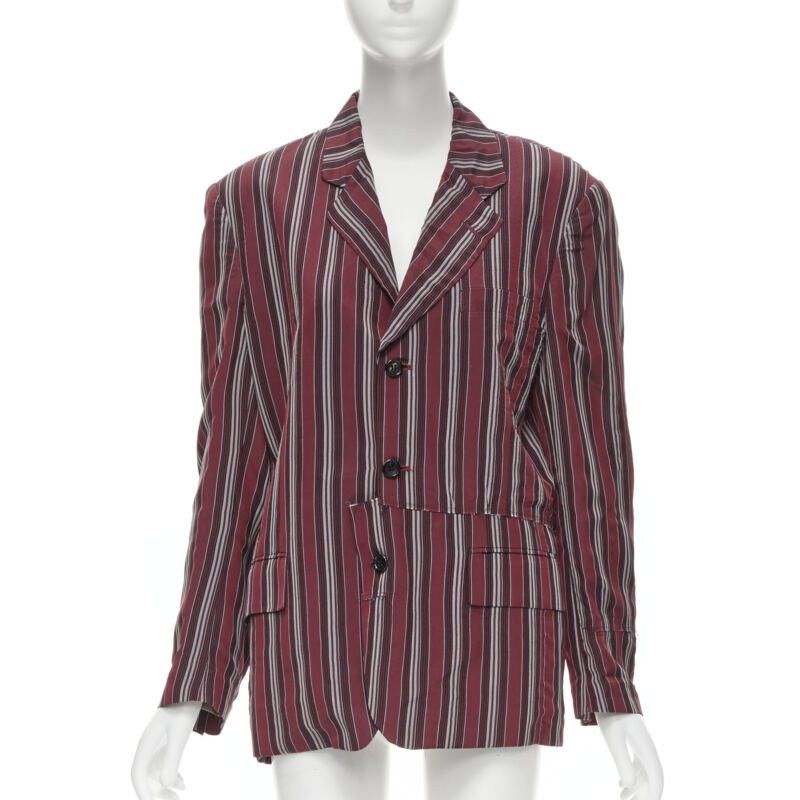 Comme des Garcons vintage COMME DS GARCONS 1991 green stripe deconstructed raw hem blazer jacket M Size M / US 6-8 / IT 42-44 - 1 Thumbnail