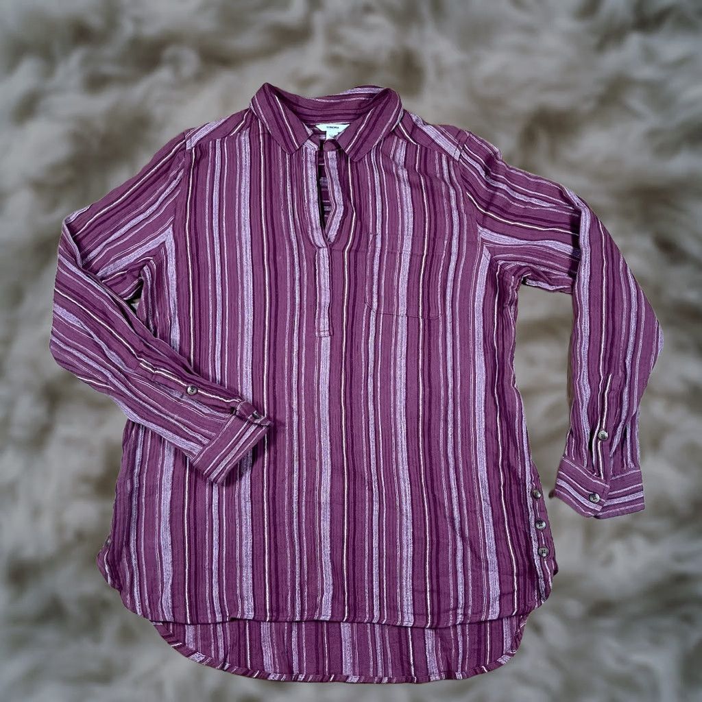 Vintage Sonoma Top Womens M Medium Striped Tunic Blouse Long Sleeve Shirt Cotton Rayon Blended Red Womens Shirt Tunic Blouse Casual V-Neck/Regular Fit - Size M / US 6-8 / IT 42-44 - 1 Thumbnail