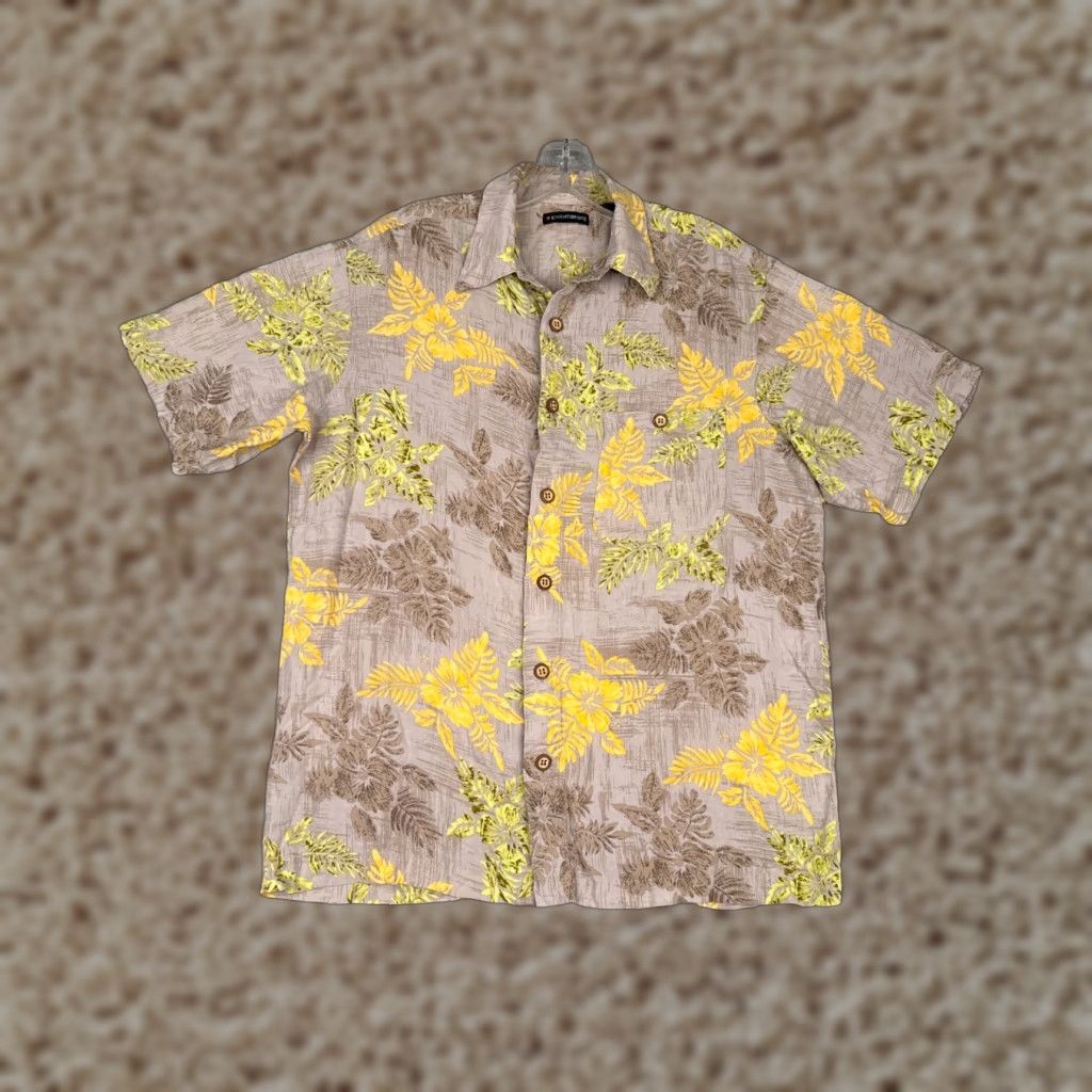 Vintage VINTAGE Knightsbridge Shirt Adult Large Gray Yellow Floral 100% Rayon Hawaiian Pocket Size US L / EU 52-54 / 3 - 1 Thumbnail