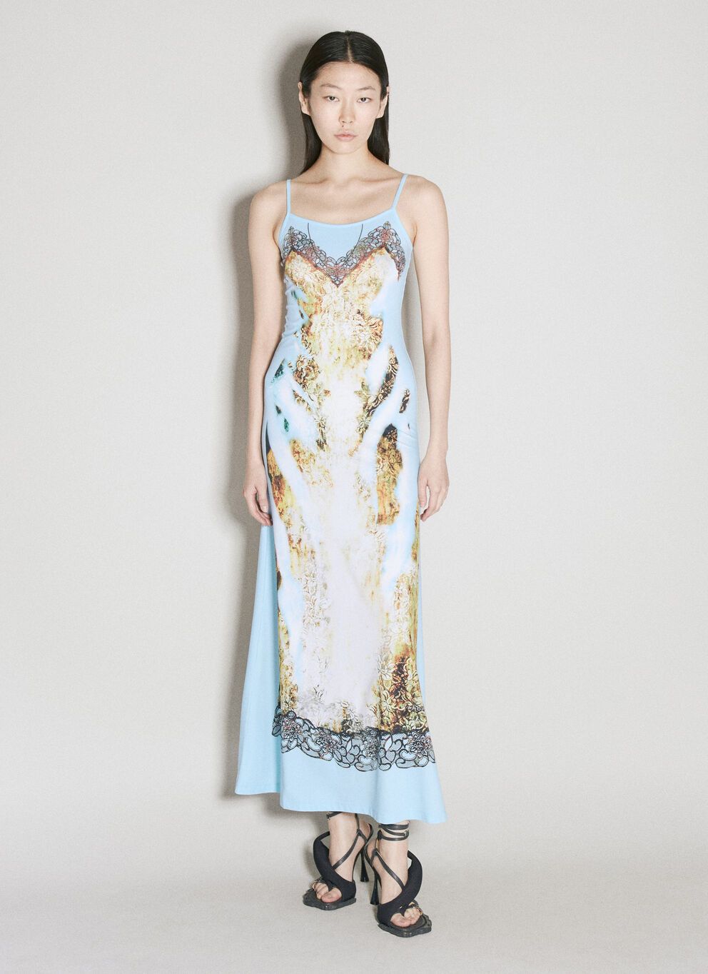 image of Yproject Lace Print Maxi Dress in Blue, Women's (Size Medium)