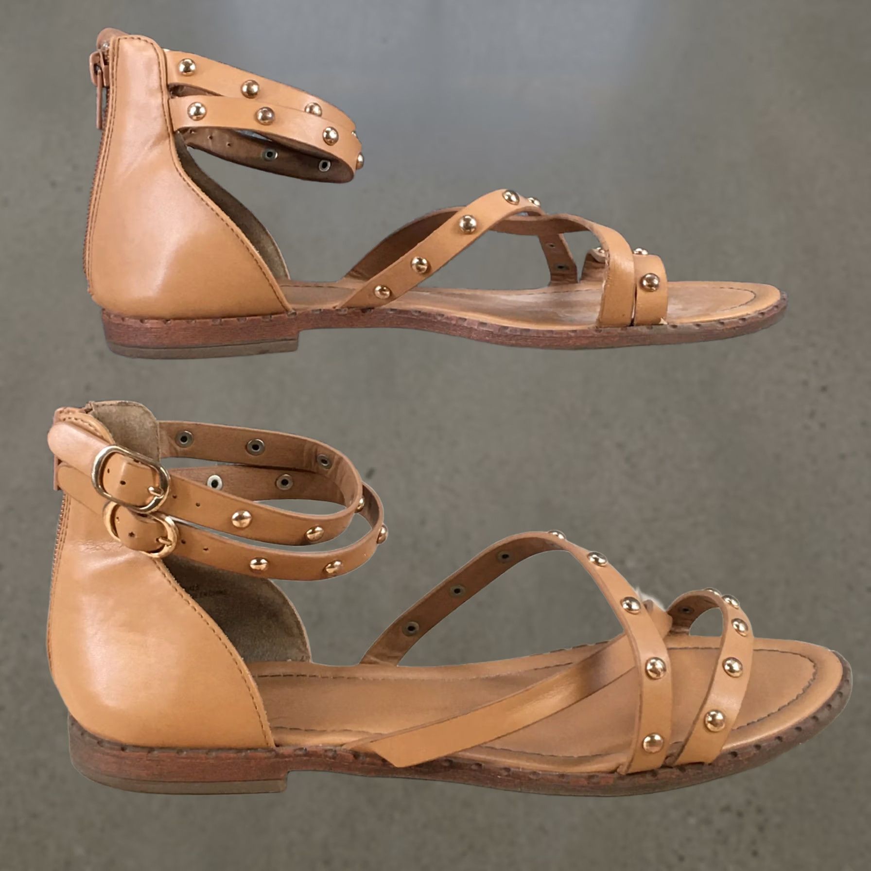 Vintage Maurices Sandals Womens 8 Harley Gladiator Brown Faux Leather Studded Flats Size US 8 / IT 38 - 1 Thumbnail