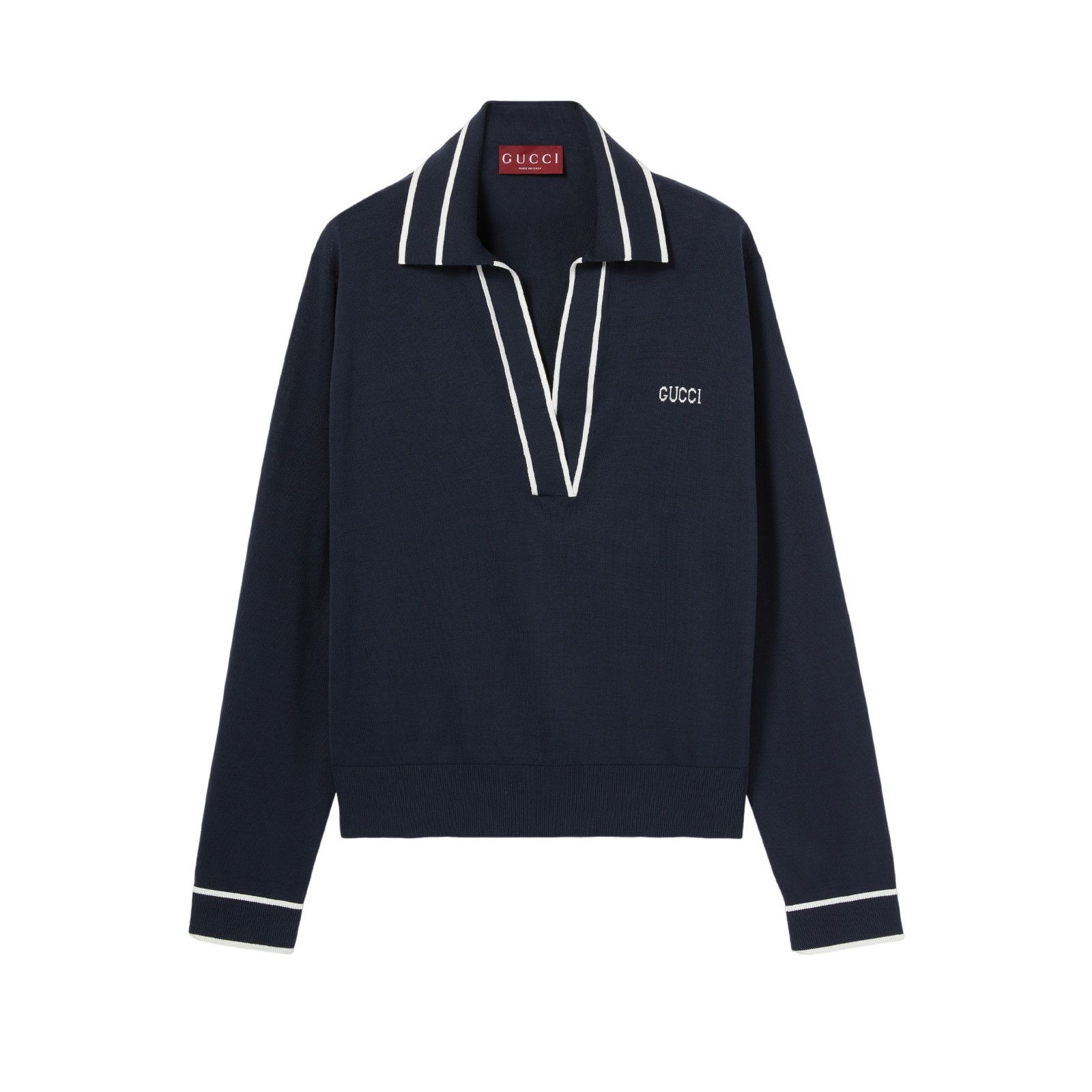 GUCCI $1700 Navy Fine Silk/Cotton Polo Shirt New & Authentic