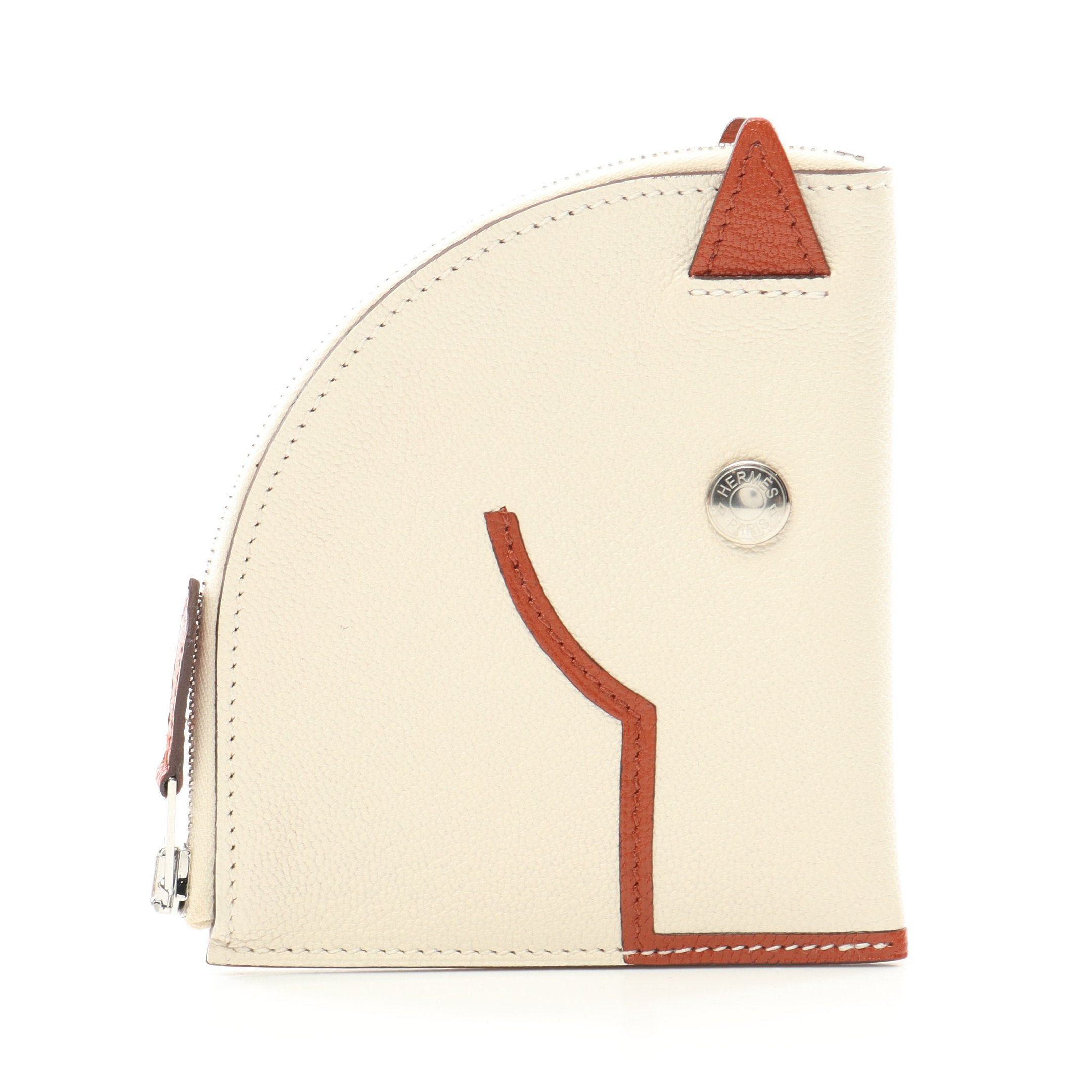 Hermes Hermes Paddock Nata Cuible Coin Purse Chevre Off White Brown Silver Hardware Z Stamp Size ONE SIZE - 1 Thumbnail