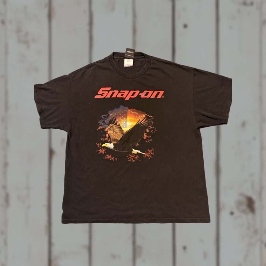 Vintage VTG Y2K Snap On Tools Eagle American Flag Tee Mens Black XL USA Single Stitch T-Shirt Classic 90s USA Staff? Size US XL / EU 56 / 4 - 1 Thumbnail