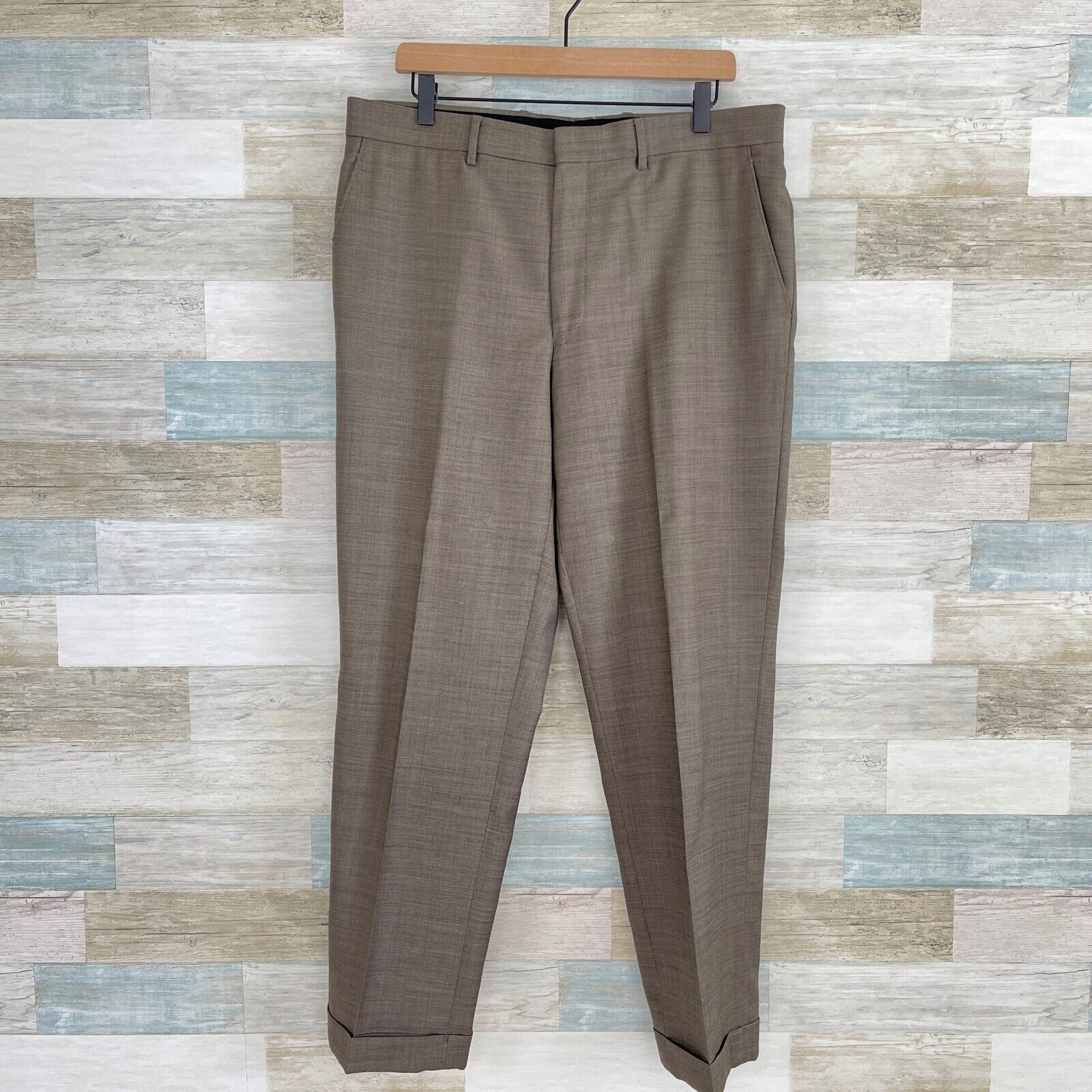 Jos A Bank Travelers Wool Suit Taupe Brown Slim Fit Mens 41R