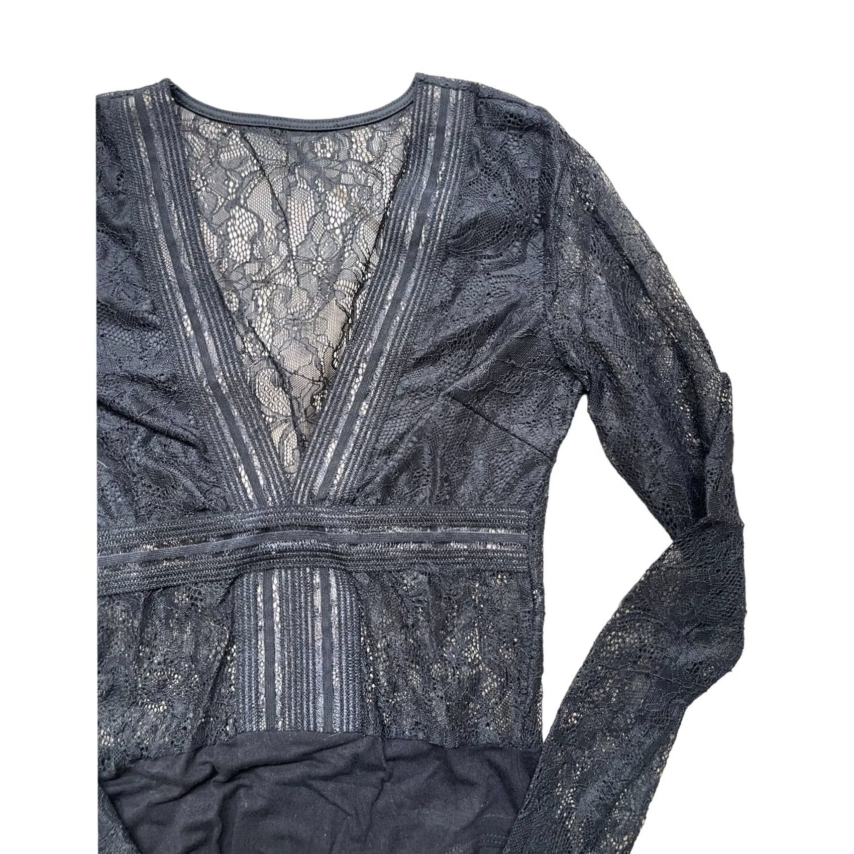 Vintage VINTAGE Black Sheer Lace Longsleeve Dress Up Bodysuit S Womens Size S / US 4 / IT 40 - 2 Thumbnail