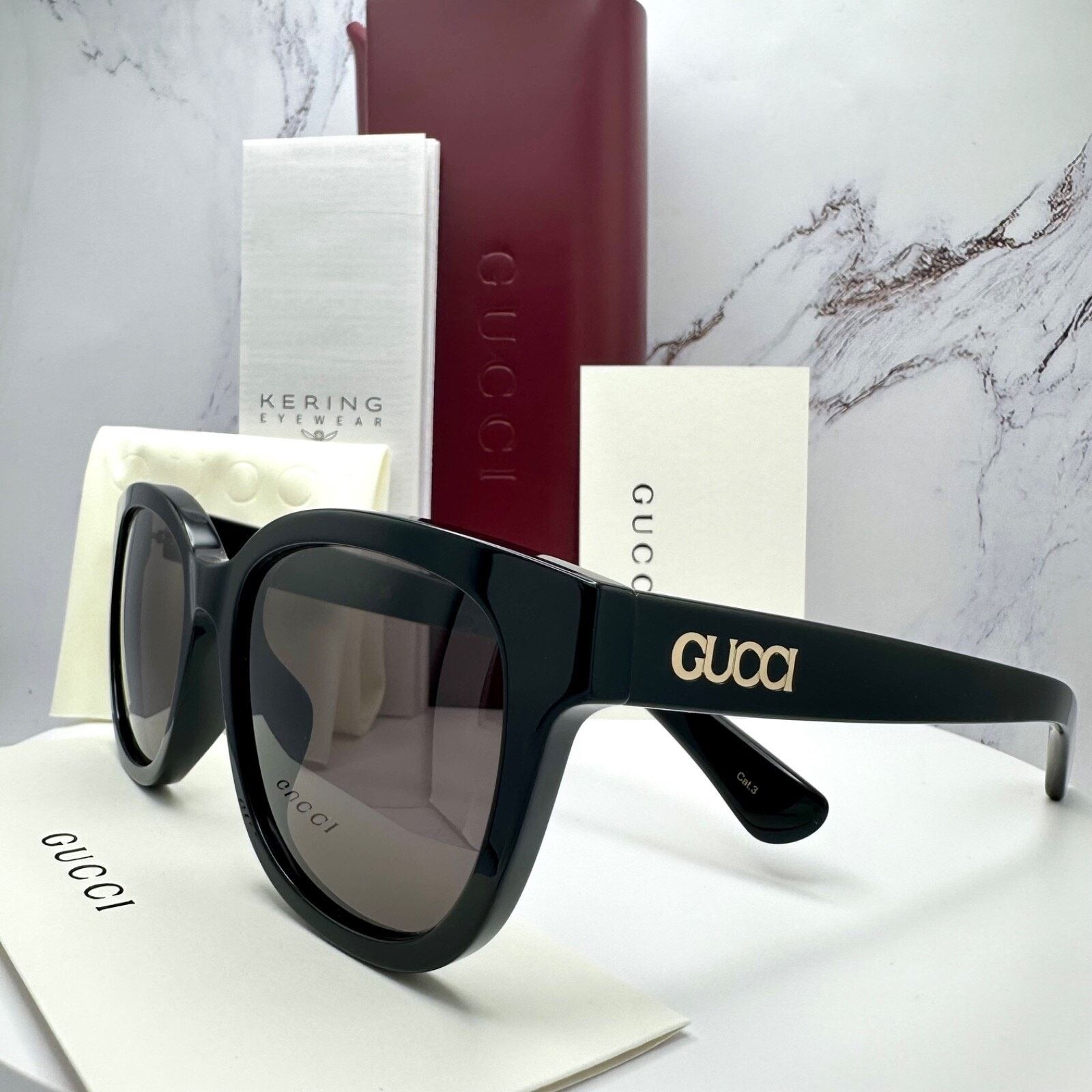 Gucci New GUCCI Sunglasses 2025 Collection Black 55mm Round Size ONE SIZE - 18 Thumbnail