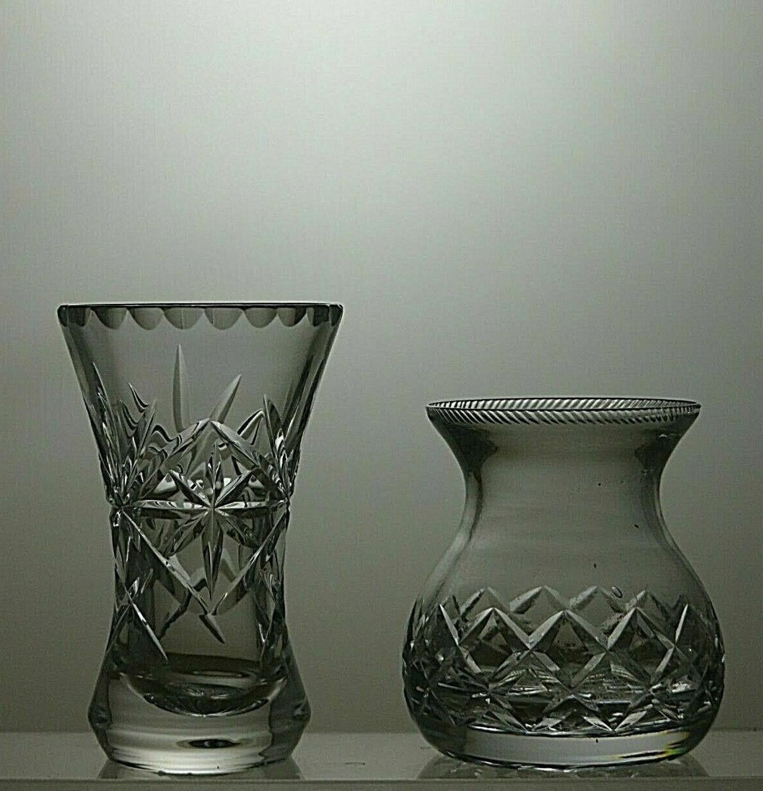 The Unbranded Brand Cut Glass Crystal Set Of 2 Vases 3 7/8" Size ONE SIZE - 3 Thumbnail
