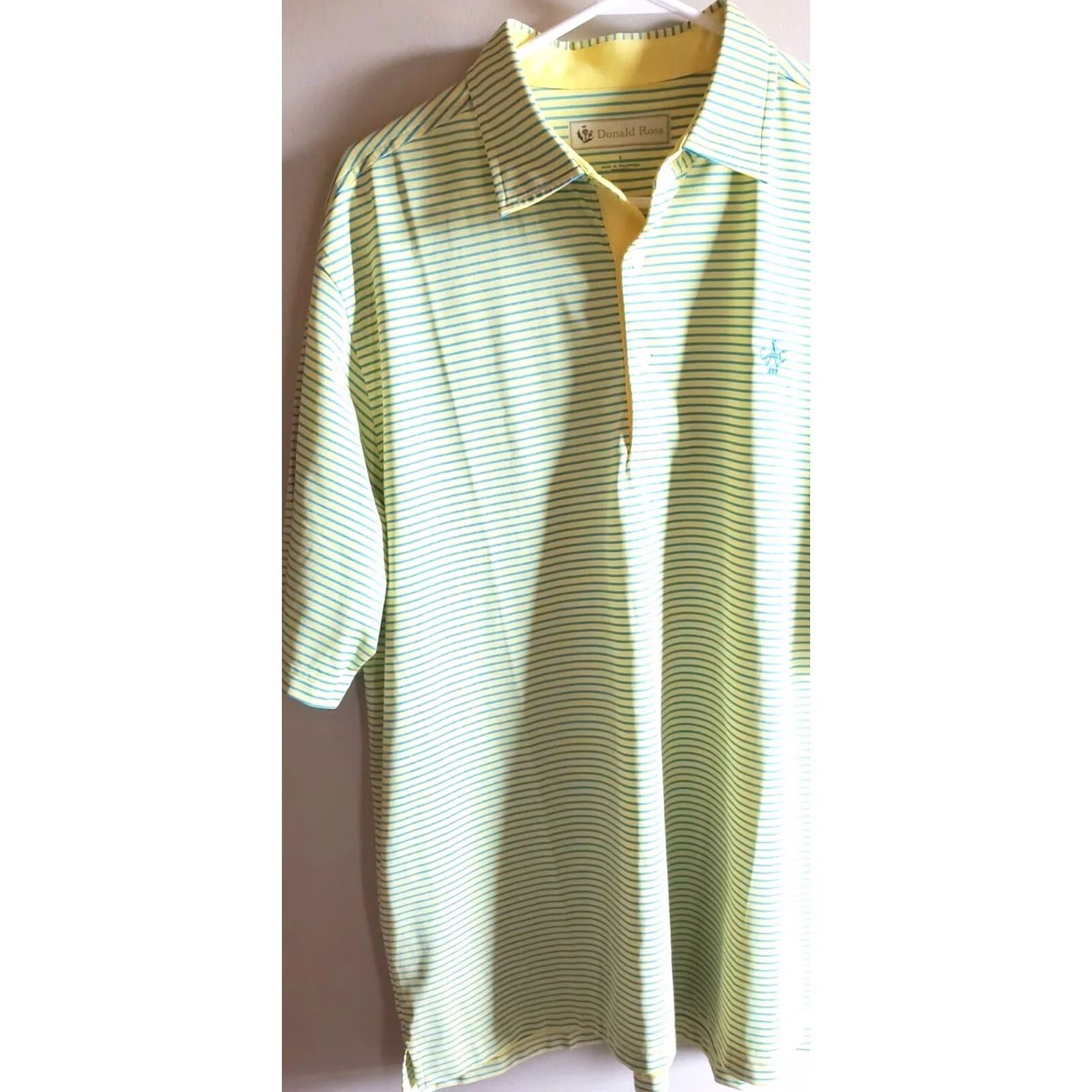 Vintage Donald Ross Mens L Polo Golf Short Sleeve Shirt Neon Yellow with Blue Stripes Size US L / EU 52-54 / 3 - 3 Thumbnail