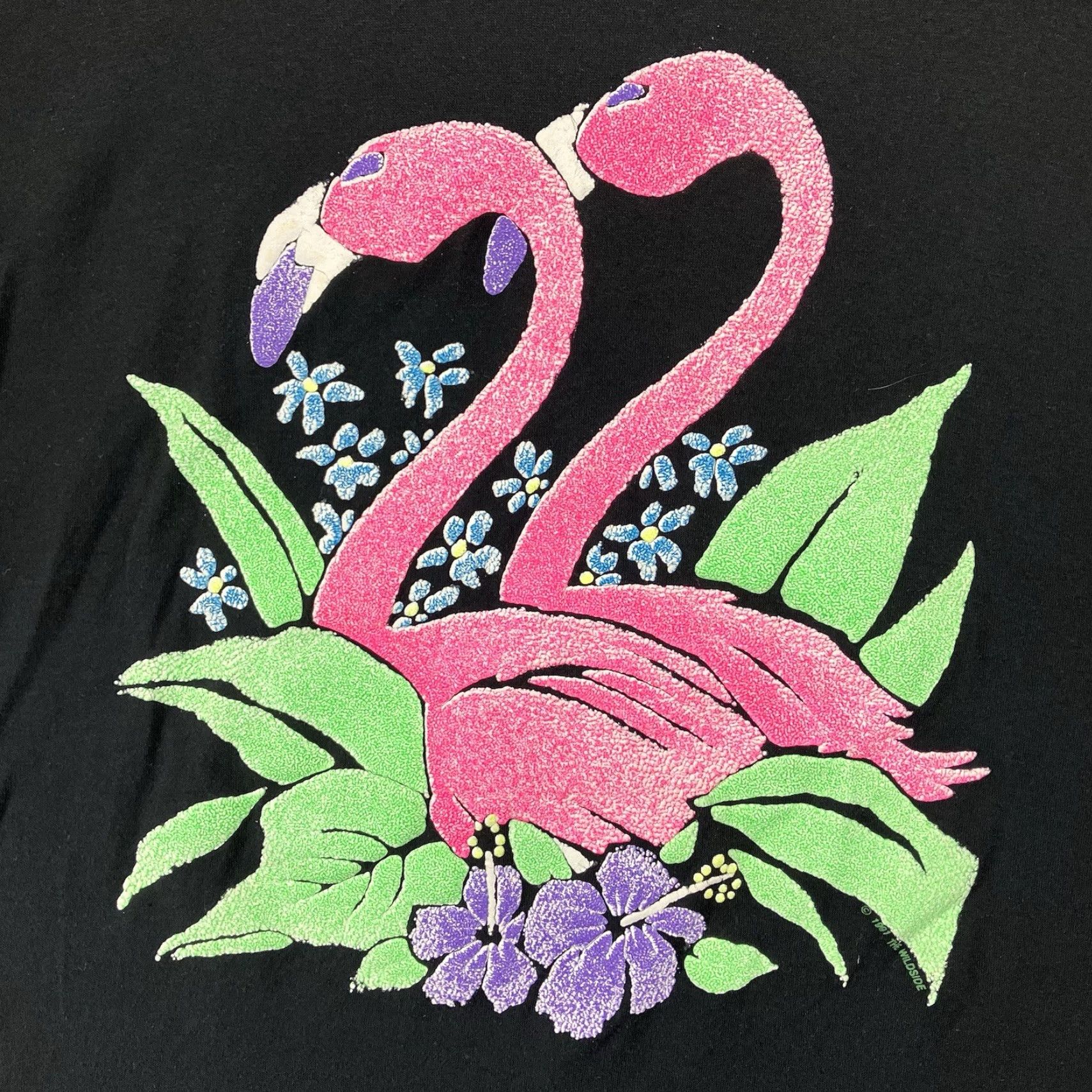 Fruit Of The Loom VINTAGE Fruit of the Loom Flamingo T Shirt 90s Style Graphic Tee Black Large Unisex Short Sleeve 1990s Neon Puffy Oversized Shirt Size US L / EU 52-54 / 3 - 3 Thumbnail