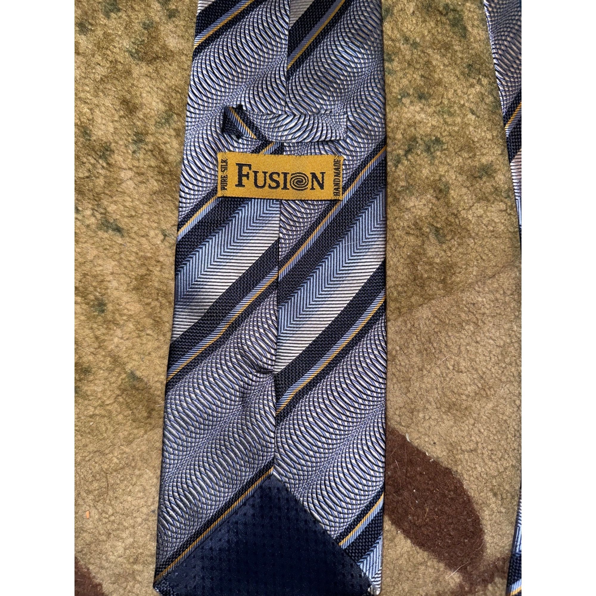 Other Fusion Mens Striped Silk Tie In Blue & Gold Tones Size ONE SIZE - 3 Thumbnail