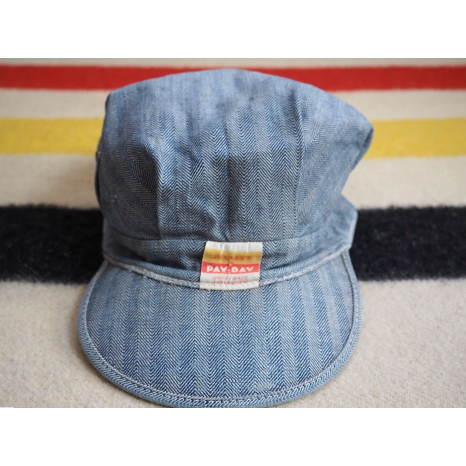 JCPenney VINTAGE Penneys Hat Conductor Work Penneys Penneys Pay Day 50s Sanforized Herringbone Cap S Blue Men's Hat Size ONE SIZE - 2 Thumbnail