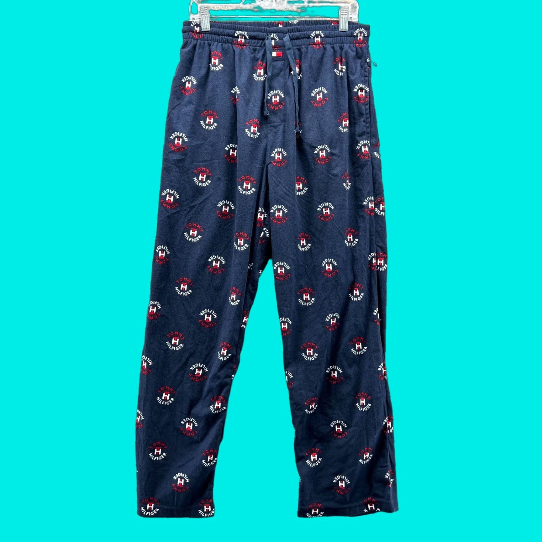 Tommy Hilfiger VINTAGE Tommy Hilfiger Pajama Pants Men Medium Adult Blue Navy Sleep Wear All Over Logo Size US 31 - 1 Thumbnail
