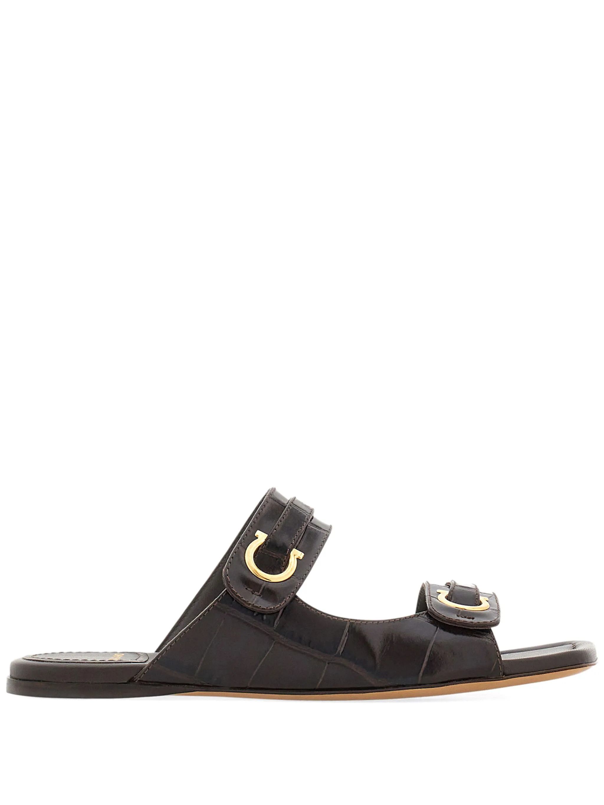 Salvatore Ferragamo o1s1rm1225 Gancini-plaque Leather Slides in Black Size US 8 / IT 38 - 1 Thumbnail