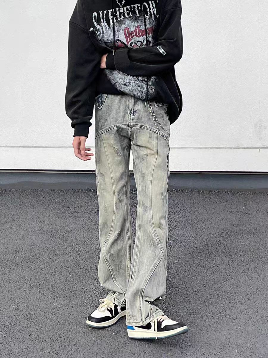 Vintage Washed and distressed patchwork micro flare jeans Size US 30 / EU 46 - 2 Thumbnail