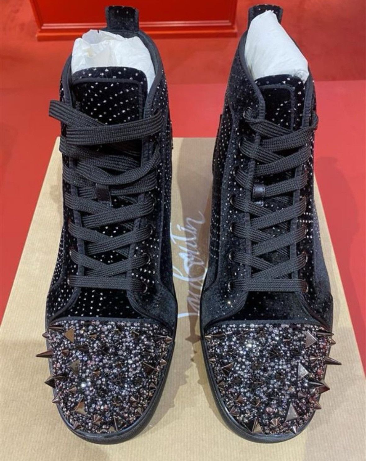 Christian Louboutin oc11z0325 Lou Pik Pik Strass Orlato Flat in Black Size US 8.5 / EU 41-42 - 3 Thumbnail