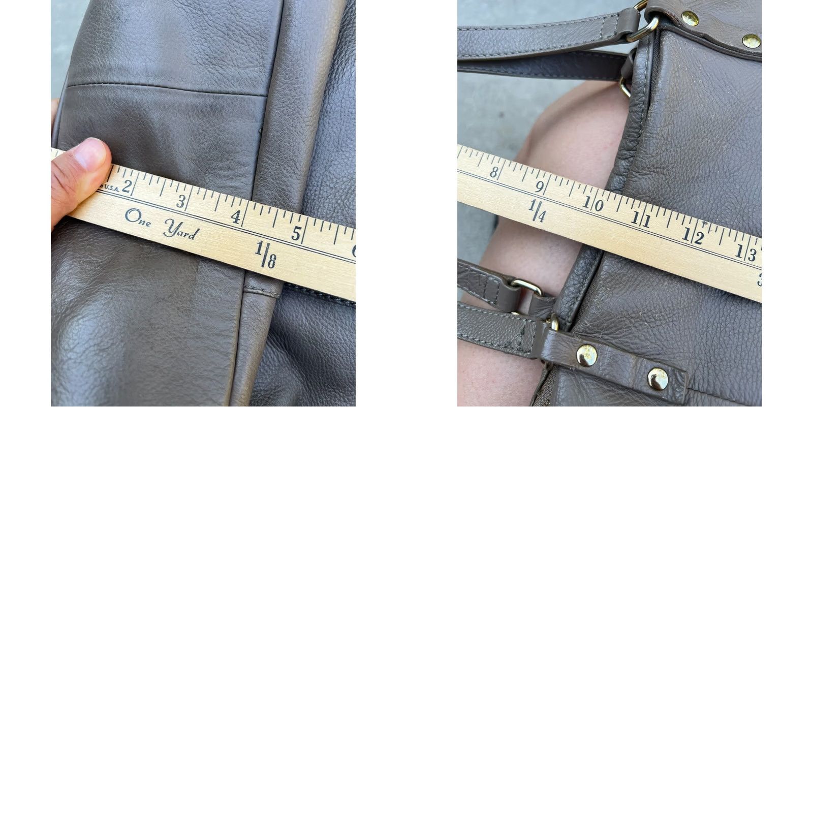 Vintage Kooba Satchel Shoulder Bag Purse Women's Leather Zipper Brown Crossbody Gray Brown Purled Pebbled Handbag Medium 14W x 12H x 4D Size ONE SIZE - 11 Thumbnail