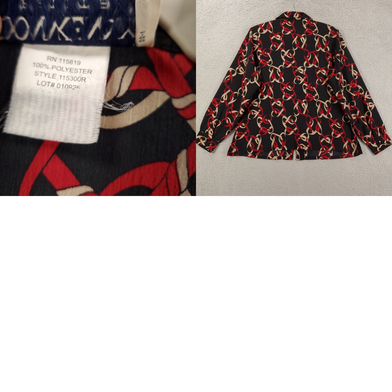 Vintage Donnkenny Blouse Womens Petite Medium Black Red Geometric Camp Button Up READ Reading? Size M / US 6-8 / IT 42-44 - 8 Thumbnail