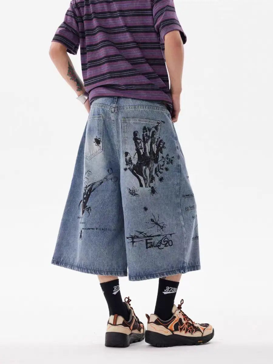 Japanese Brand × Jean Vintage Loose Fit Graffiti Denim Shorts Size US 32 / EU 48 - 2 Thumbnail