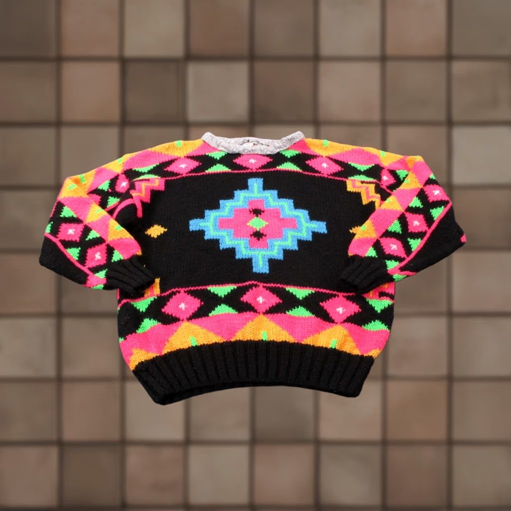 Obermeyer Obermeyer Sweater Womens S Colorful Multicolor Wool Acrylic Neon Aztec Retro Y2K Geometric Knit Crew Neck Long Sleeve Pullover Thermal Size S / US 4 / IT 40 - 1 Thumbnail