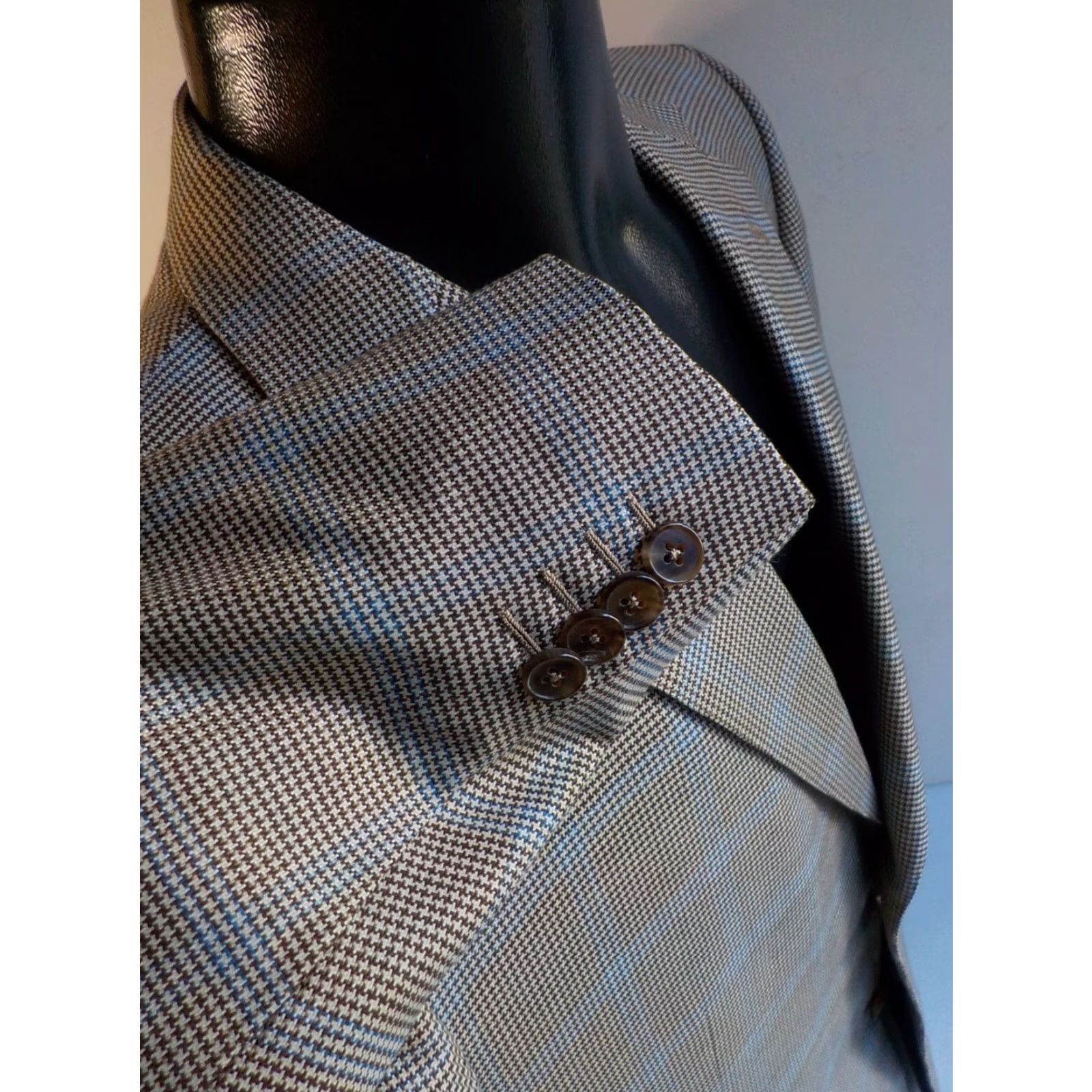 Ermenegildo Zegna ERMENEGILDO ZEGNA Blazer Wool Houndstooth Windowpane 2 Button Size 42 Brown Beige Blue Mens Jacket Size 42R - 5 Thumbnail