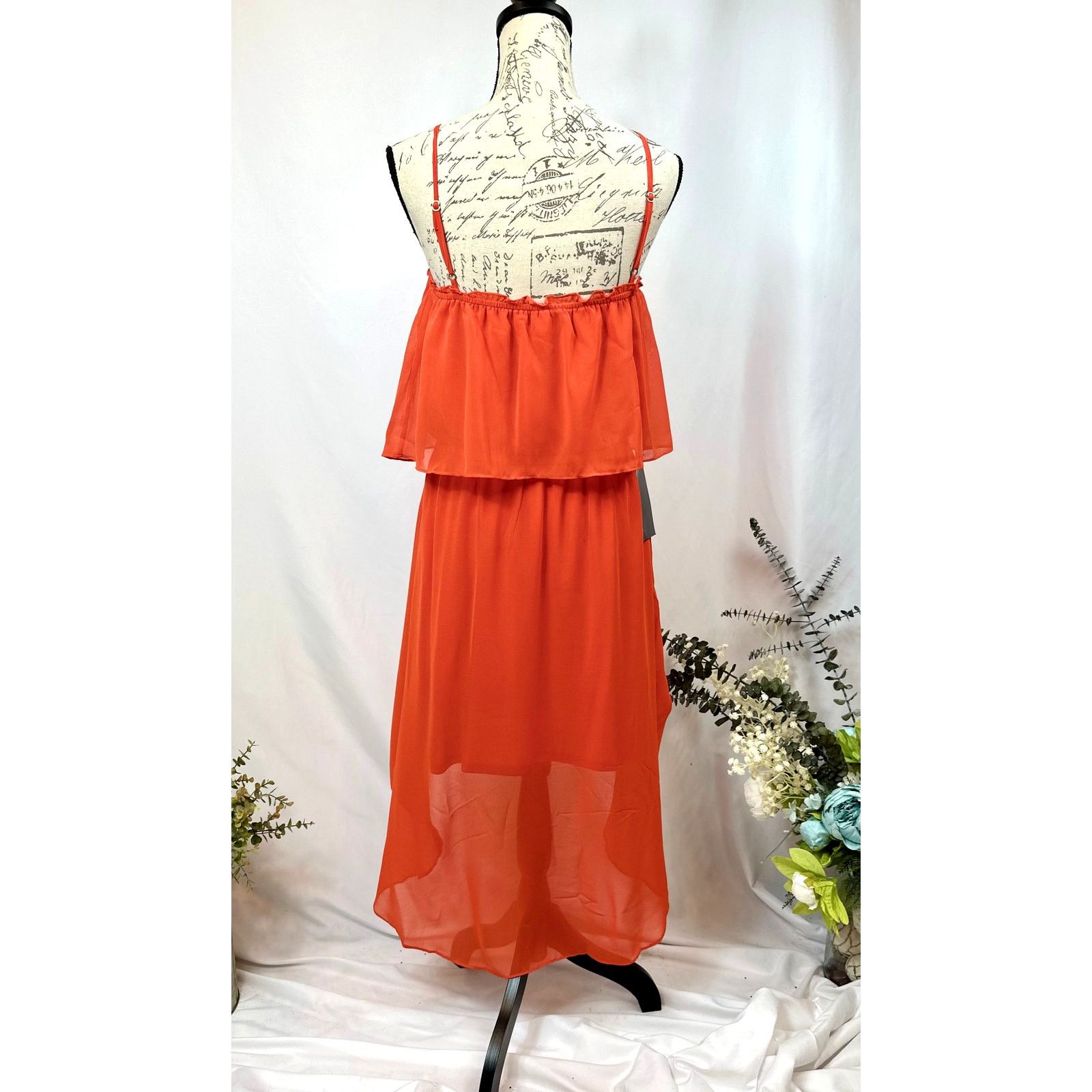 Bebe Bebe Square Neck High Low Chiffon Sleeveless Dress Orange L Size L / US 10 / IT 46 - 17 Thumbnail
