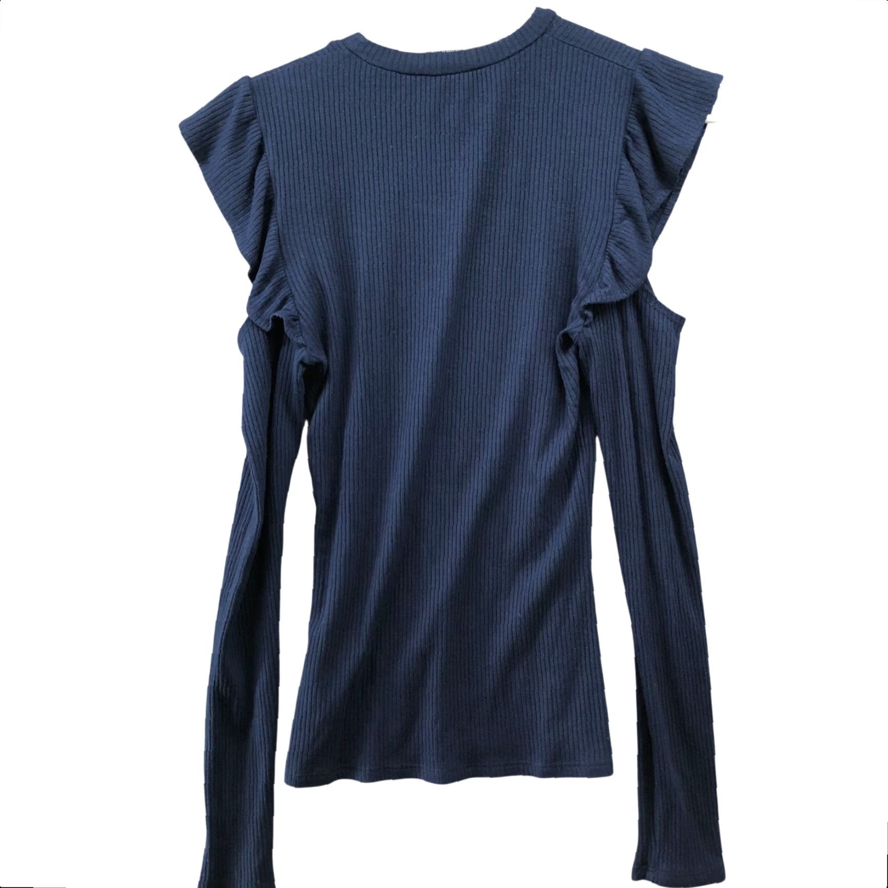 Lucky Brand VINTAGE? No. Lucky Brand Cold Shoulder Long Sleeve T Shirt Womens XS Blue Ruffle Ribbed Size XS / US 0-2 / IT 36-38 - 2 Thumbnail