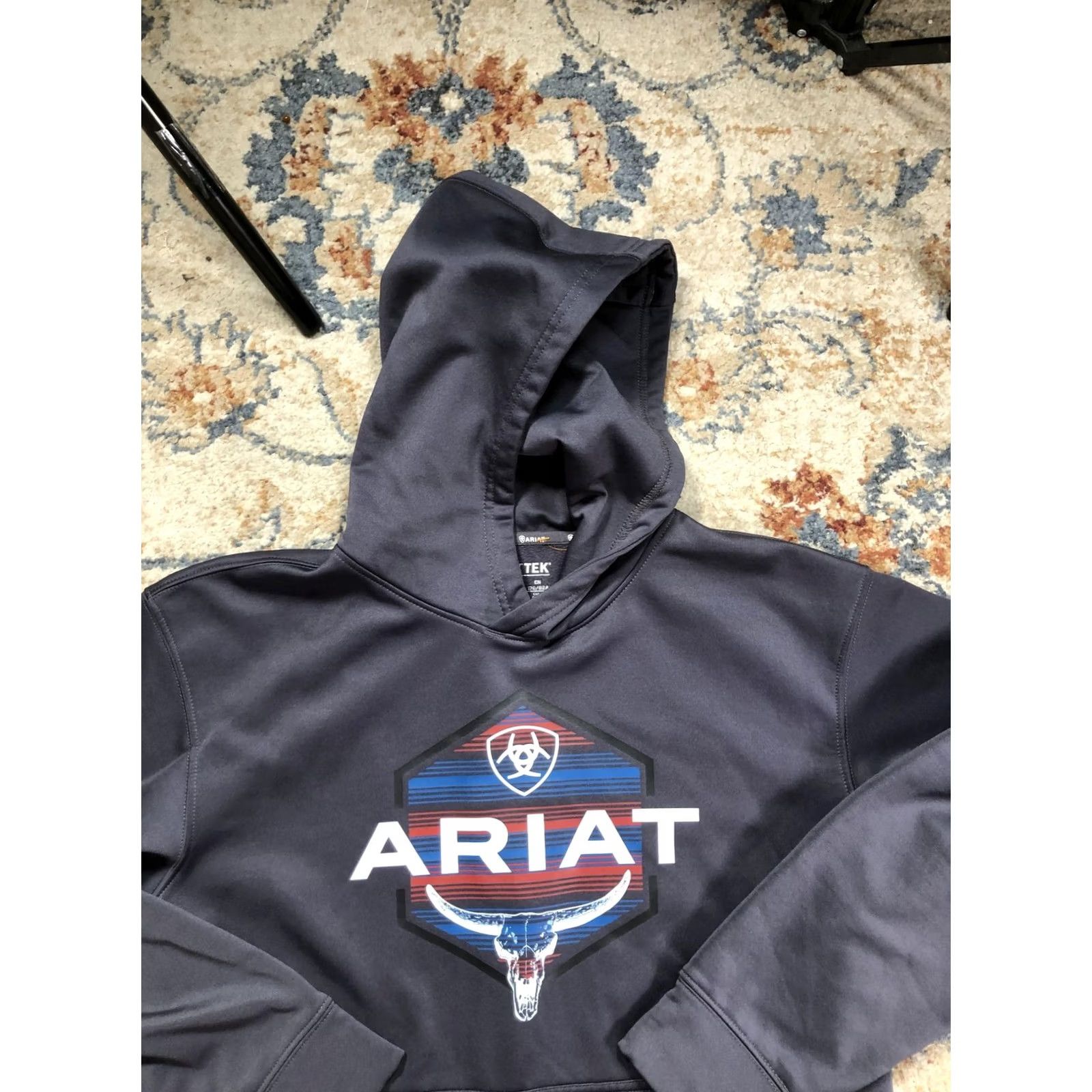 Ariat Ariat Hoodie Mens Small Gray Fleece Pullover Graphic Print Western Bull Skull Logo Kangaroo Pocket Crew Neck Sleeve Long Size US S / EU 44-46 / 1 - 2 Thumbnail