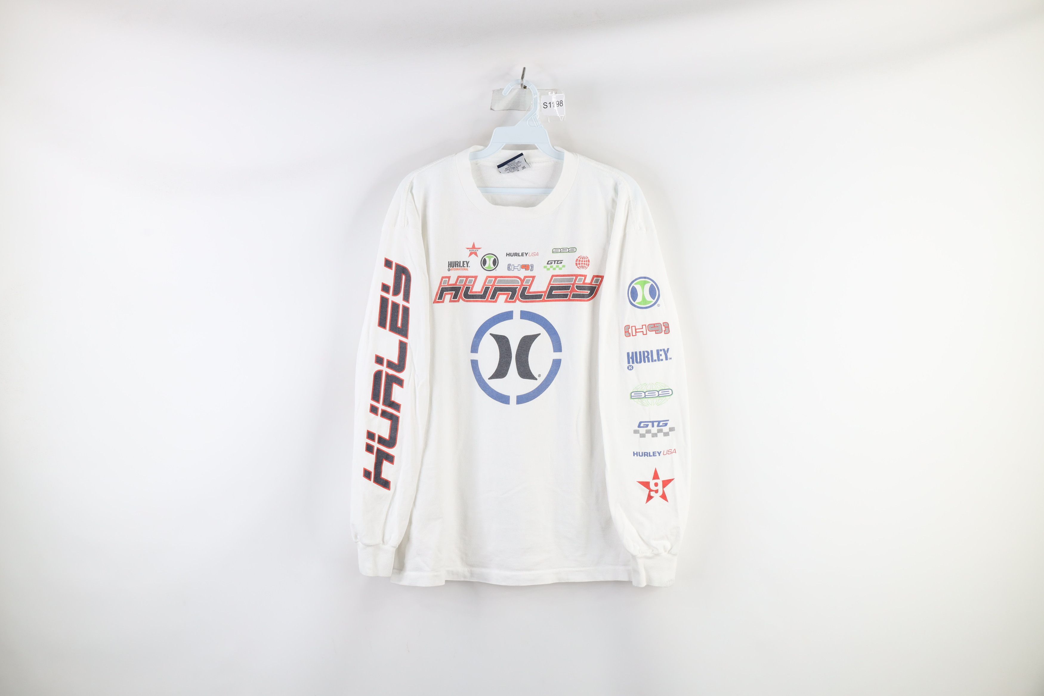 Hurley Vintage 90s Hurley t Surfing Long Sleeve T-Shirt White USA Size US L / EU 52-54 / 3 - 1 Thumbnail