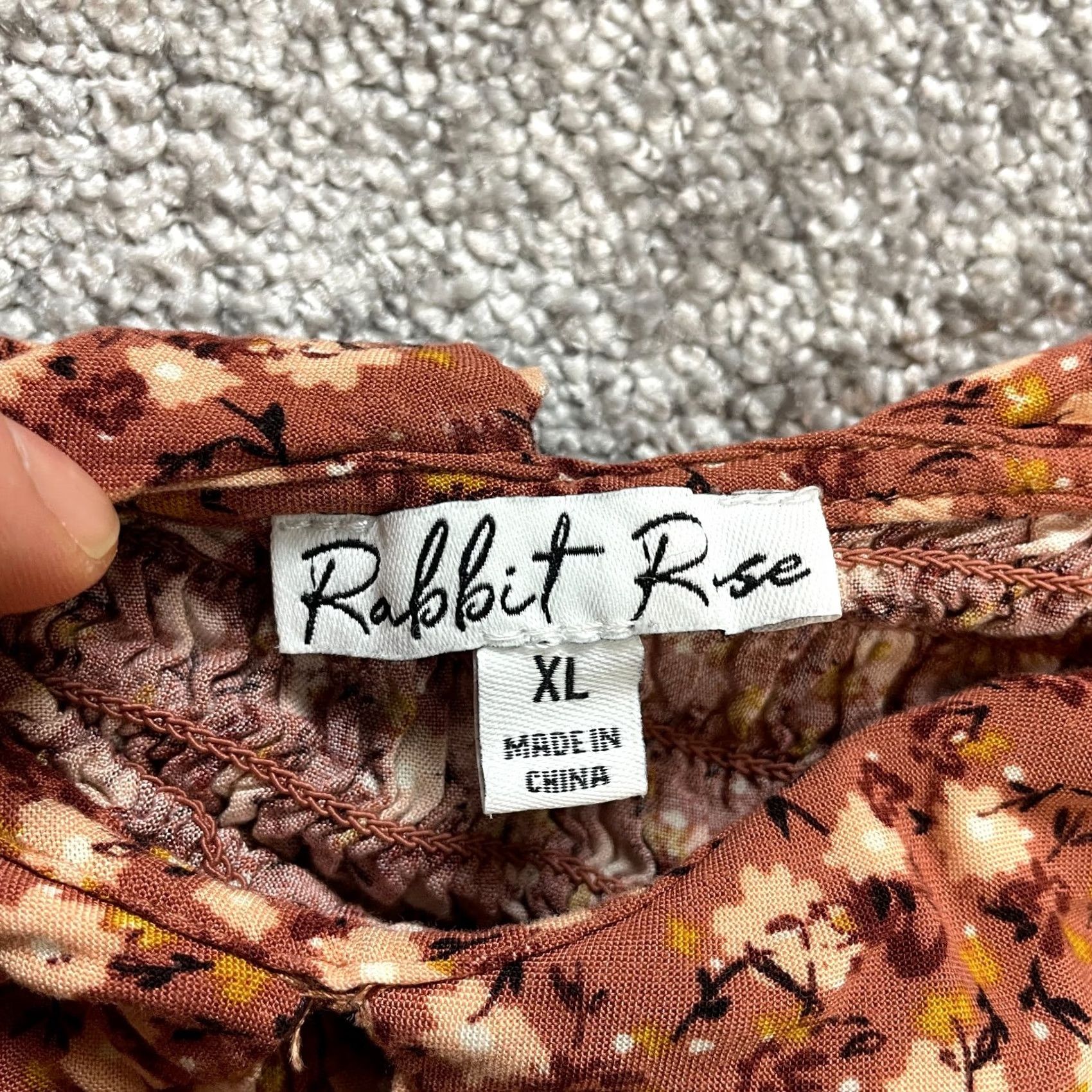 Vintage Rabbit Rose Blouse Cropped Peasant Top Womens XL Brown Floral Stretch Collared Size XL / US 12-14 / IT 48-50 - 6 Thumbnail