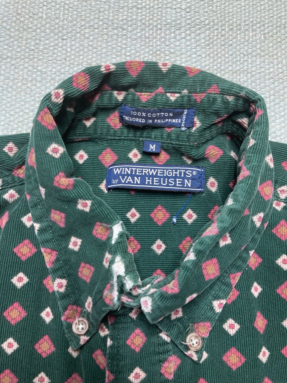 Van Heusen × Vintage Vtg button shirt printed corduroy diamonds distressed medium Size US M / EU 48-50 / 2 - 6 Thumbnail