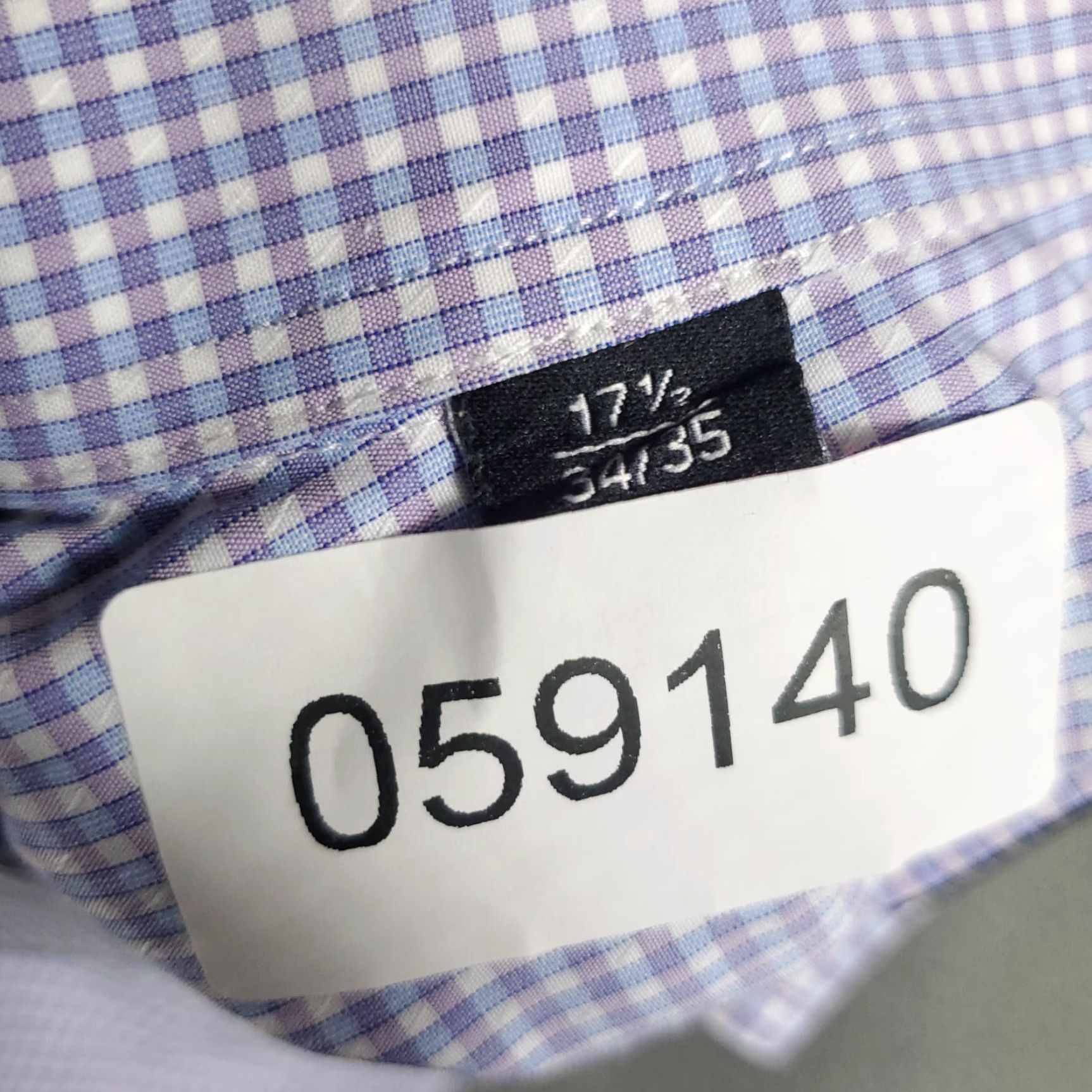 David Donahue David Donahue Dress Shirt Mens 17.5 Purple Check Long Sleeve Button-Up Cotton 100% Regular Fit Size 46R - 8 Thumbnail