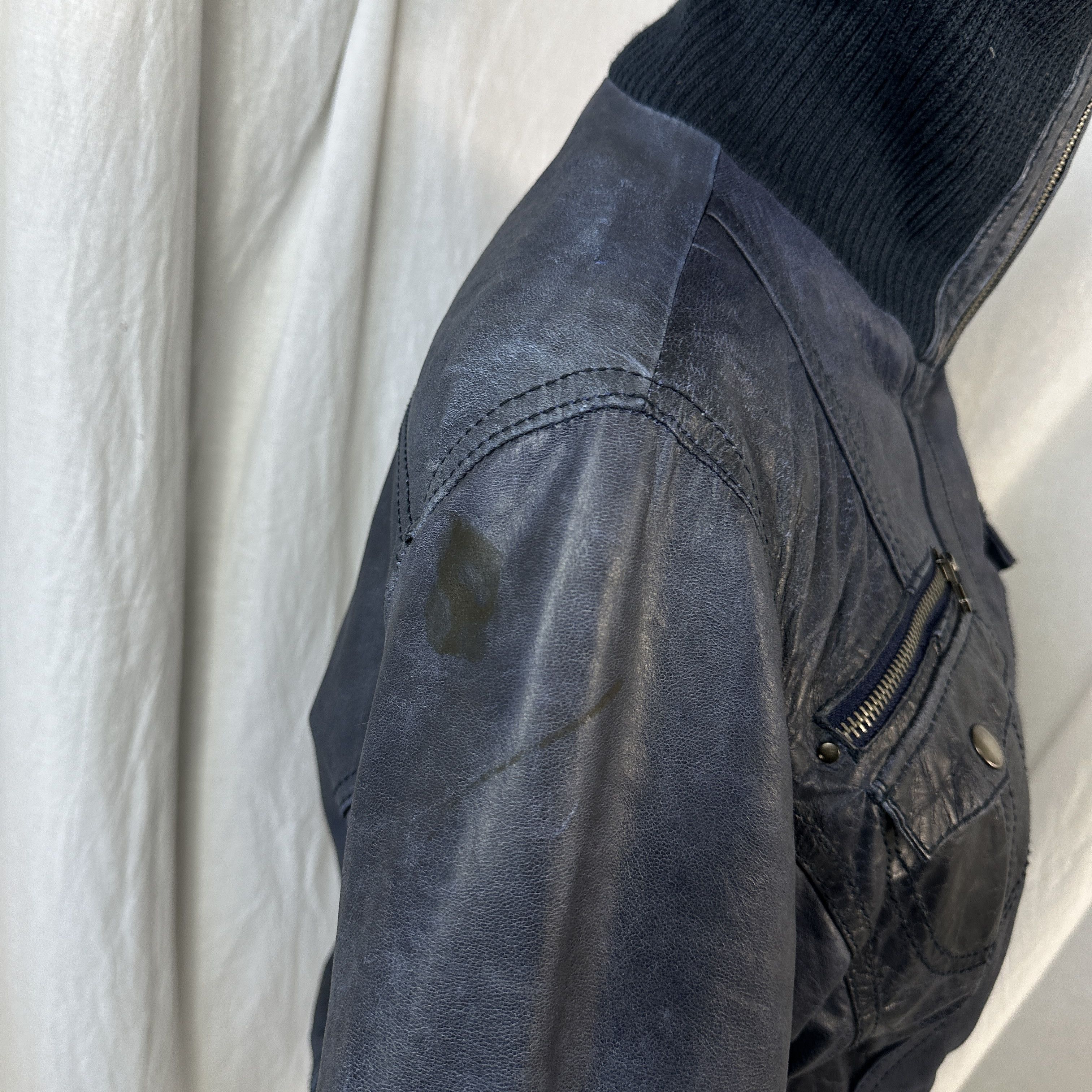 Vintage Vintage Biker Moto Big Collar Faded Navy Blue Leather Jacket Size US M / EU 48-50 / 2 - 8 Thumbnail