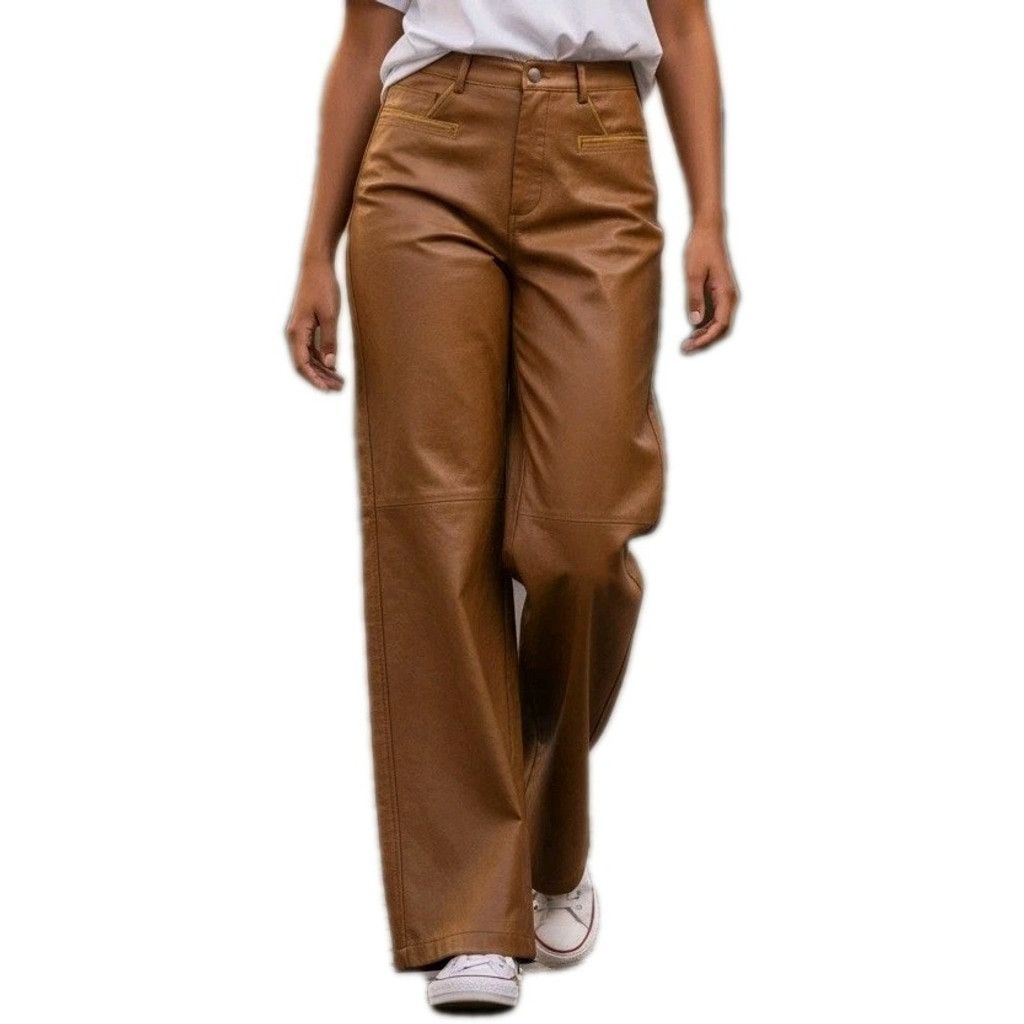 Other ANEWSTA Women Faux-Leather Wide-Leg Brown Pants Size Medium Size 28" / US 6 / IT 42 - 1 Thumbnail