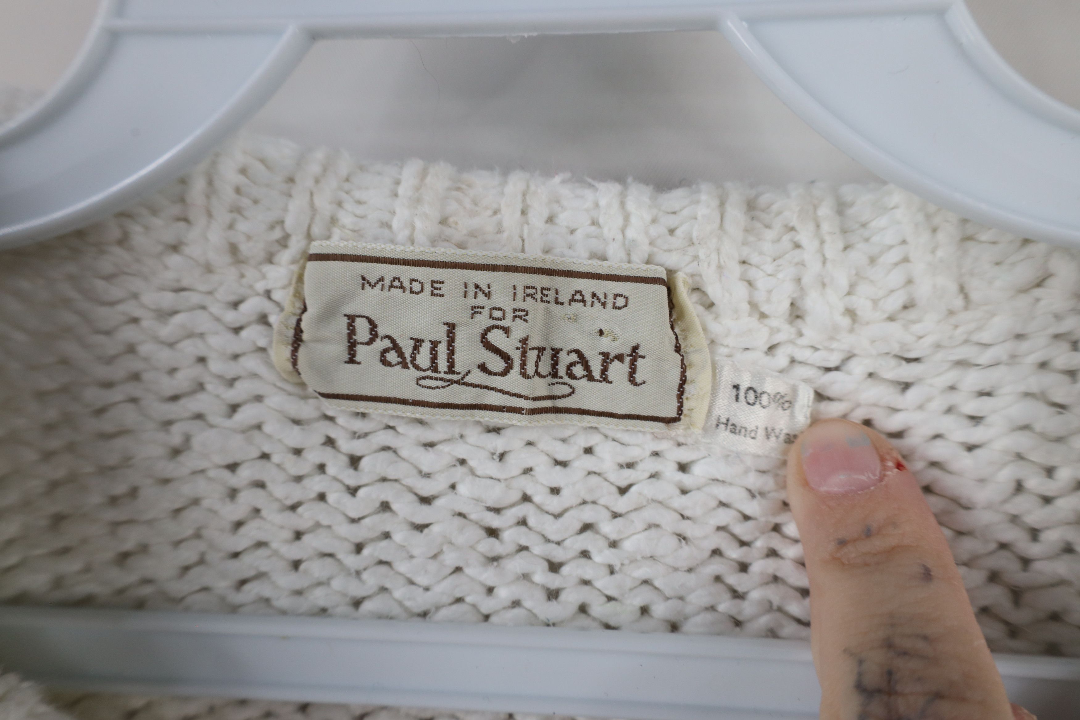 Paul Stuart × Vintage Vintage 90s Paul Stewart Cotton Knit Sweater White Ireland Size US M / EU 48-50 / 2 - 4 Thumbnail