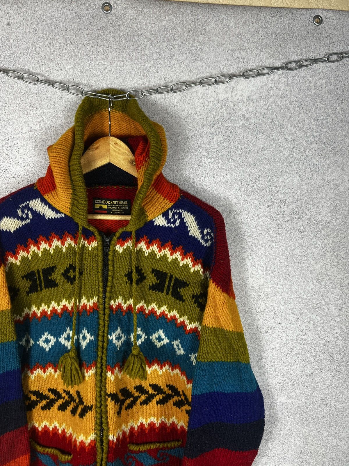 Vintage Vintage Ecuador Hand Knit Aztec Pattern Wool Hoodie Sweater Size US L / EU 52-54 / 3 - 2 Thumbnail