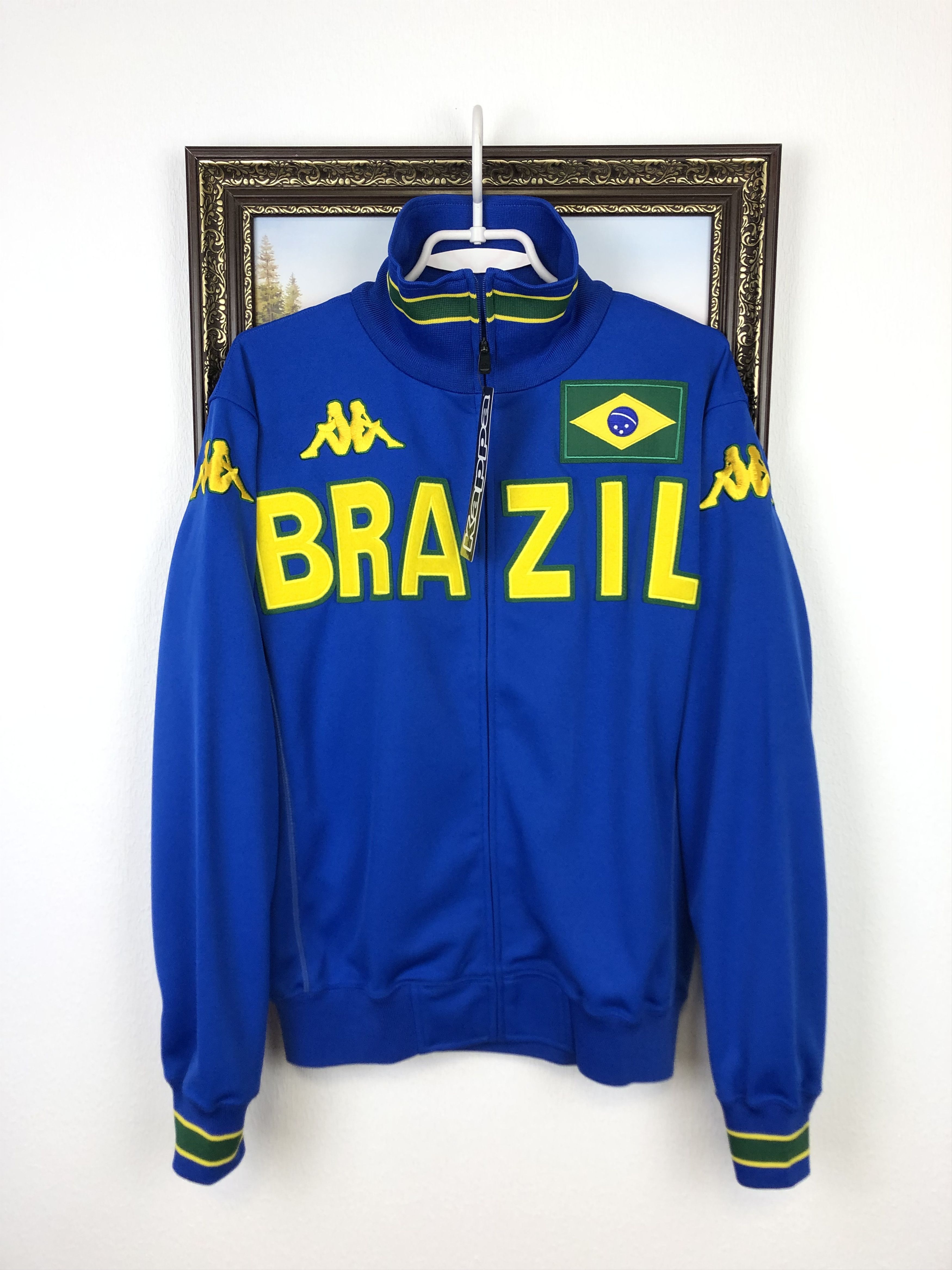 Kappa Brazil Football Jacket Soccer Blue Track Top New