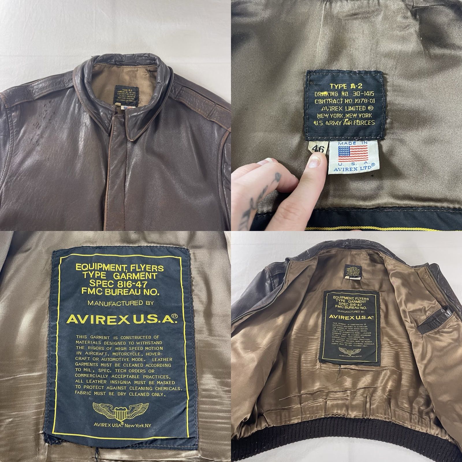 Avirex VINTAGE Avirex Men's Jacket A-2 1978-01 Leather Bomber Brown 46 Mens Avi re x? Size US S / EU 44-46 / 1 - 9 Thumbnail