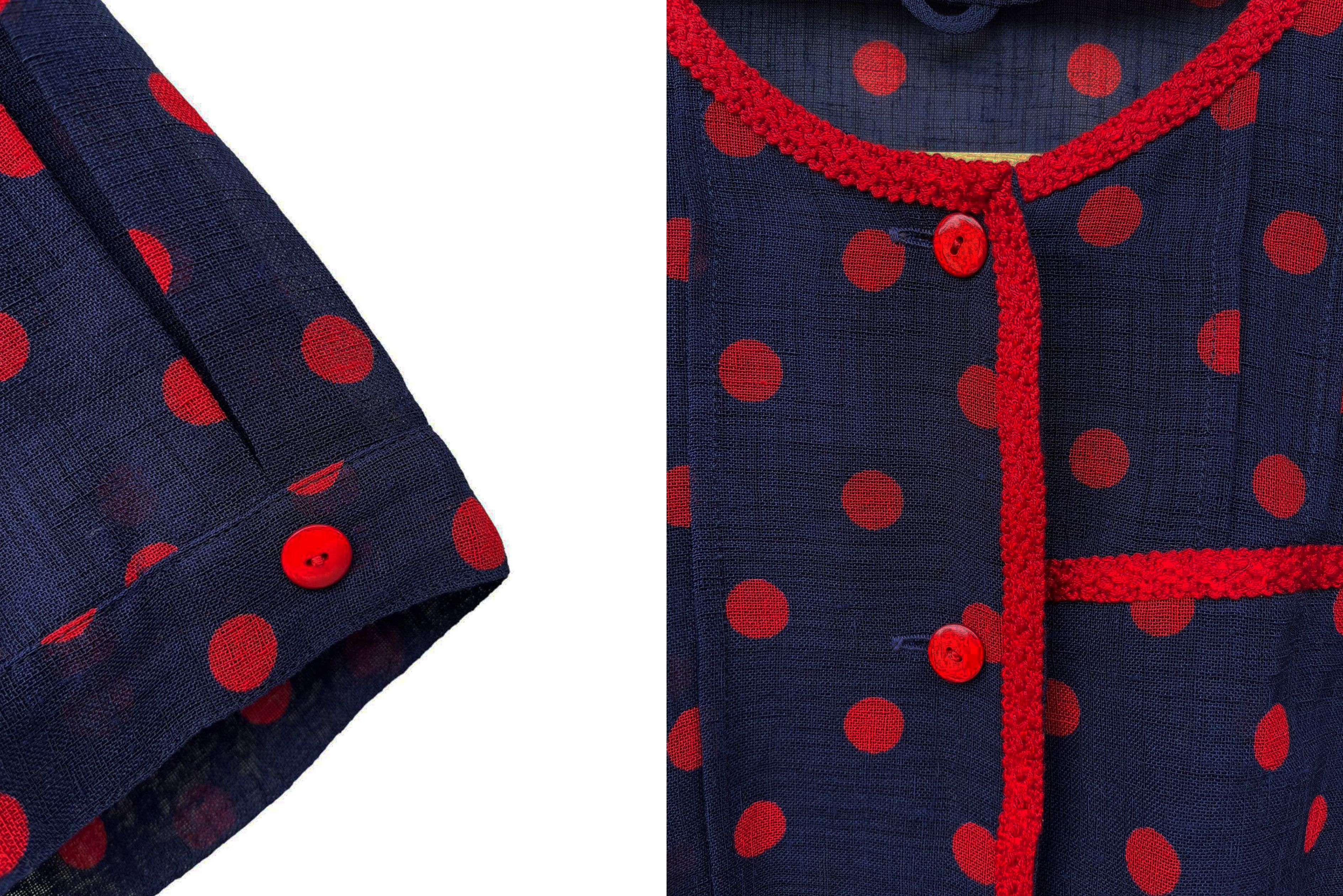 Vintage Japanese Vintage Navy with Red Polka dot Tie Waist shirt Size L / US 10 / IT 46 - 8 Thumbnail