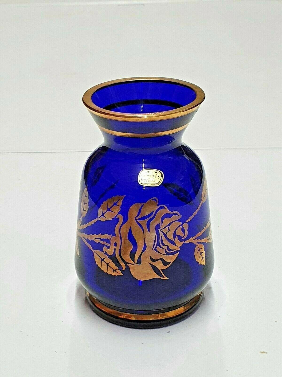 Other Bohemia Vintage Blue and Gold Crystal Glass Vase 6 1/8" Size ONE SIZE - 5 Thumbnail