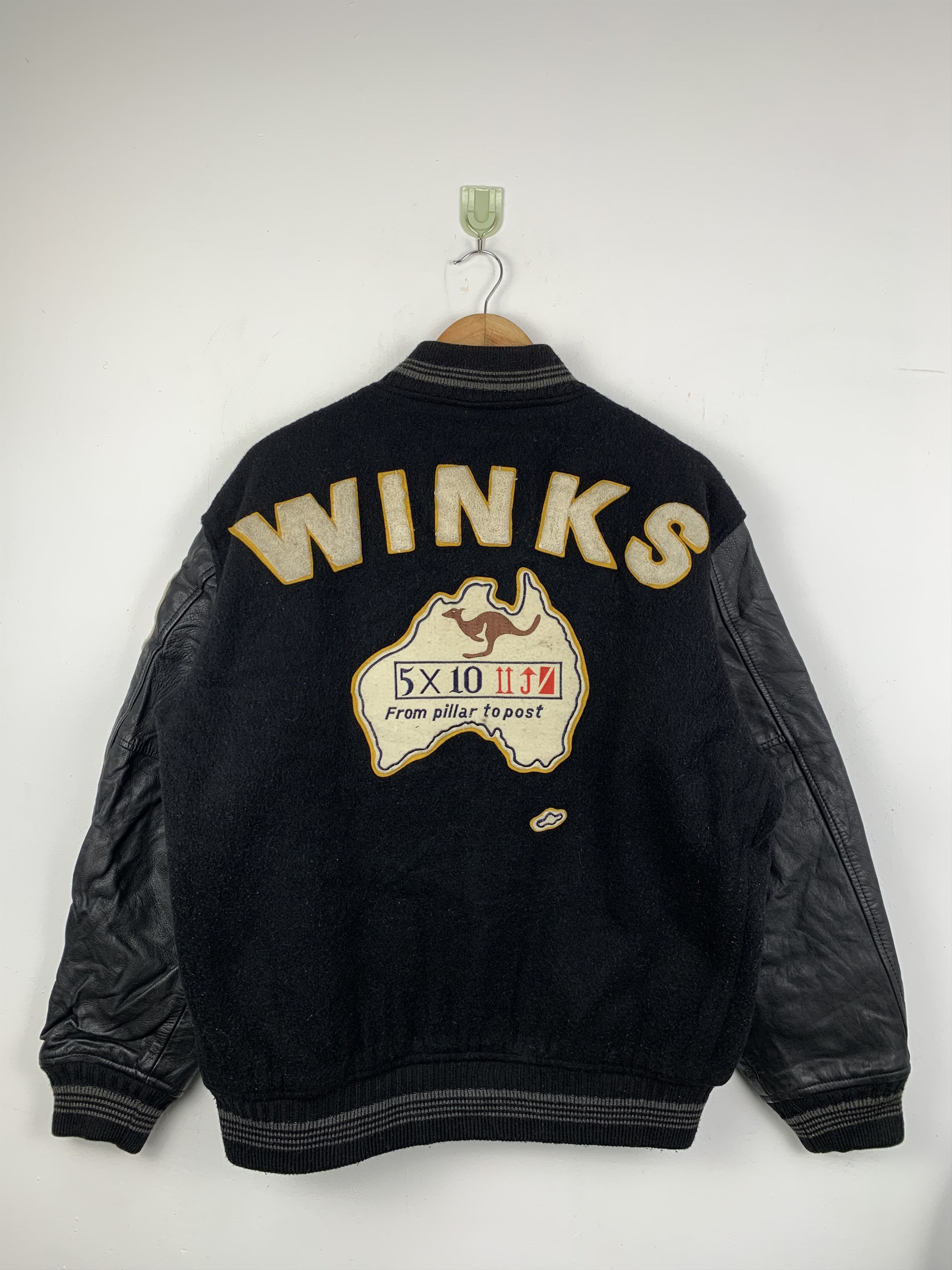 Vintage Vintage 80s Winks Leather Leather Varsity Jacket V0535 Size US L / EU 52-54 / 3 - 1 Thumbnail