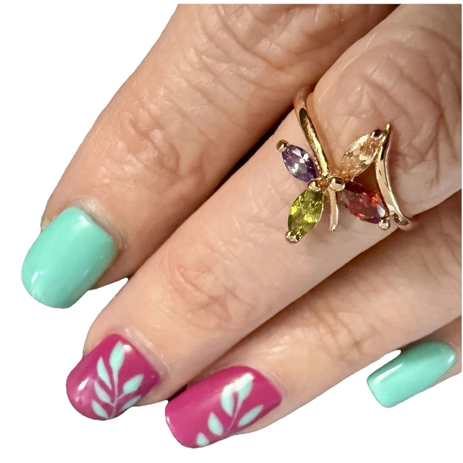 Other Crystals By Swarovski 14k Gold Overlay 4 Multicolor Ring Size ONE SIZE - 1 Thumbnail