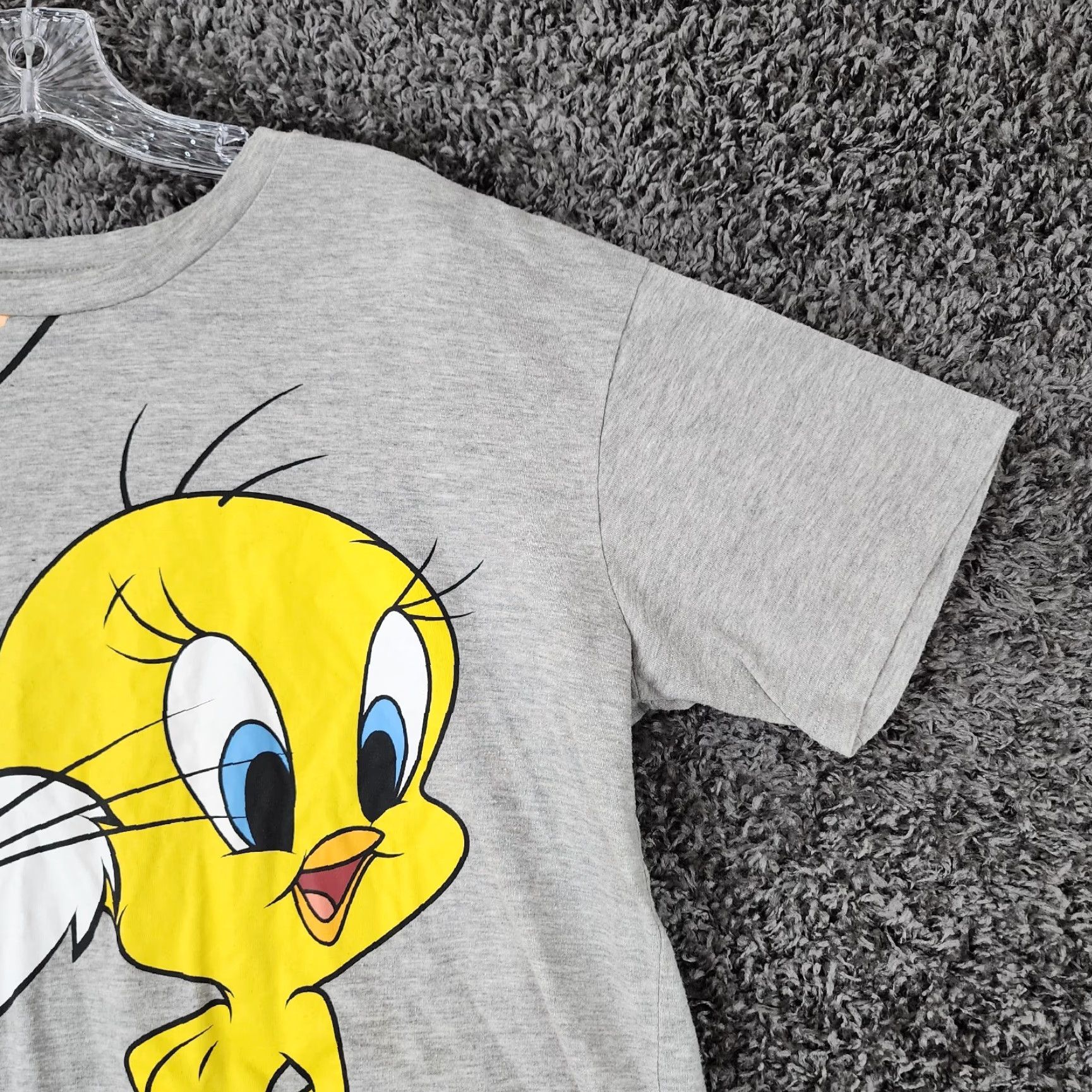 Vintage Looney Tunes Shirt Womens 2XL Gray Cropped Short Sleeve Bugs Tweety Tee Size 40" / US 18 - 2 Thumbnail